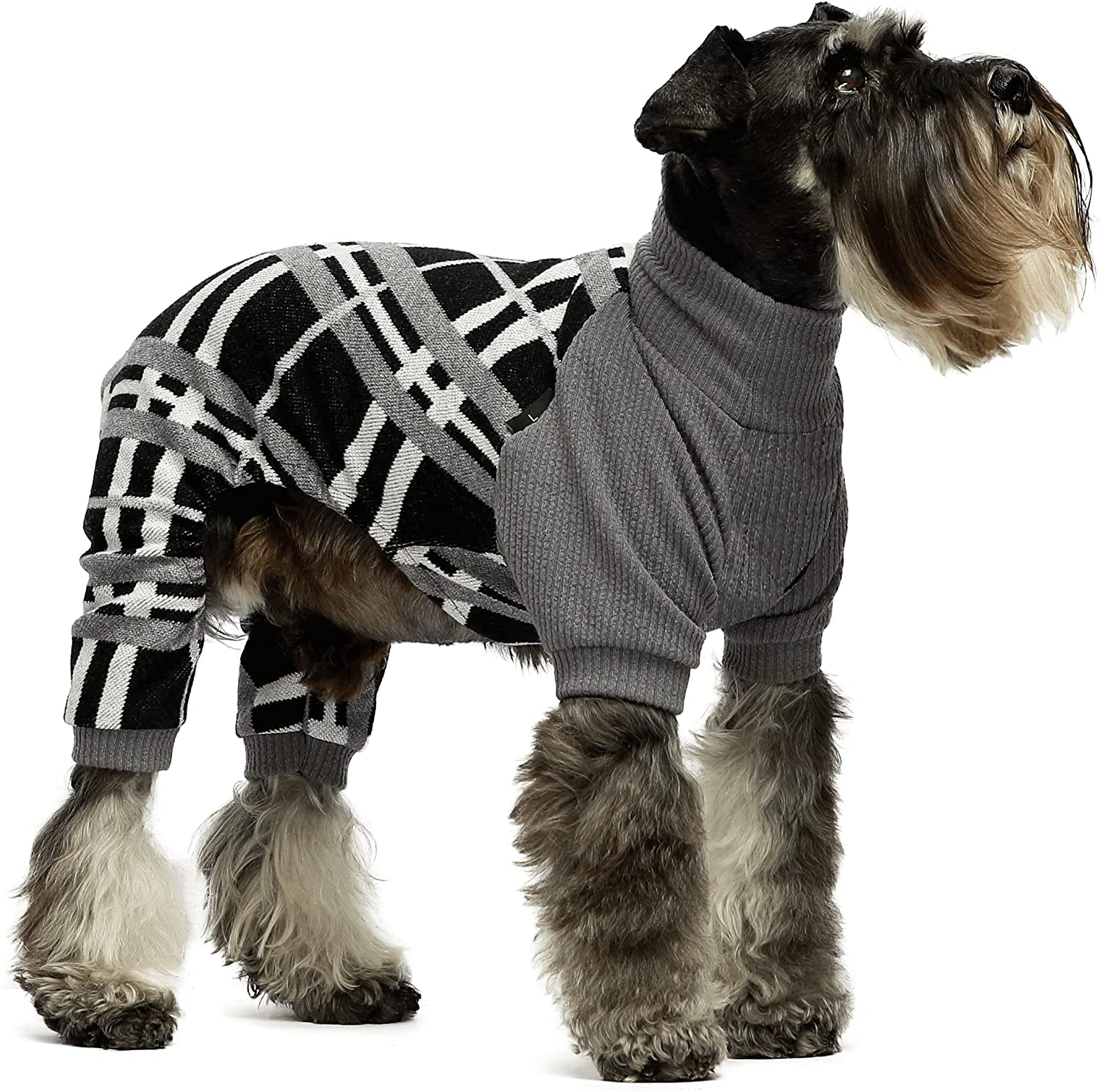 Fitwarm Argyle Dog Pajamas Thermal Knitted Pet Clothes Puppy Sweater Doggie Turtleneck PJS Lightweight Coat Doggy Outfits Cat Jumpsuits Black Medium Animals & Pet Supplies > Pet Supplies > Dog Supplies > Dog Apparel Fitwarm   