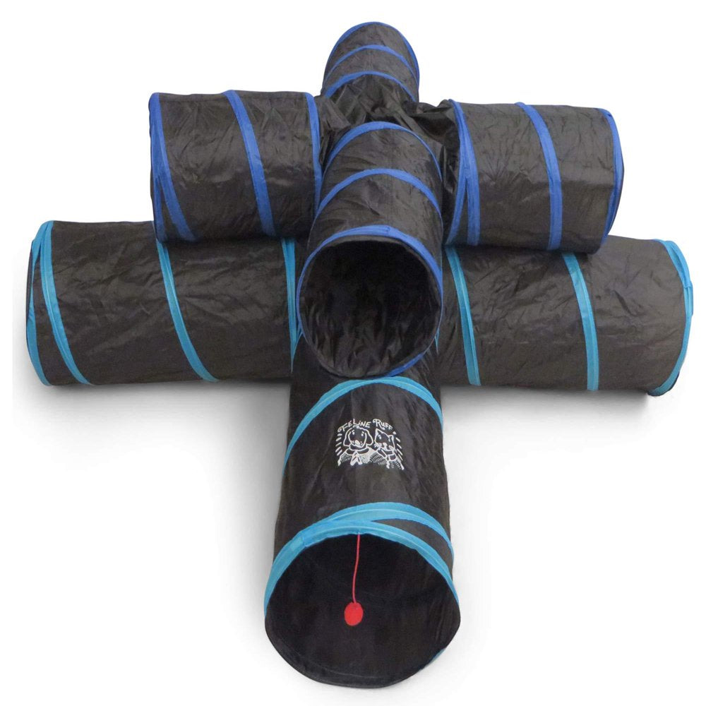 Feline Ruff Premium 4 Way Cat Tunnel. Extra Large 12 Inch Diameter and Extra Long. a Big Collapsible Play Toy. Wide Pet Tunnel Tube for Rabbits, Kittens, Large Cats, and Dogs. Black/Blue Animals & Pet Supplies > Pet Supplies > Cat Supplies > Cat Toys Feline Ruff   