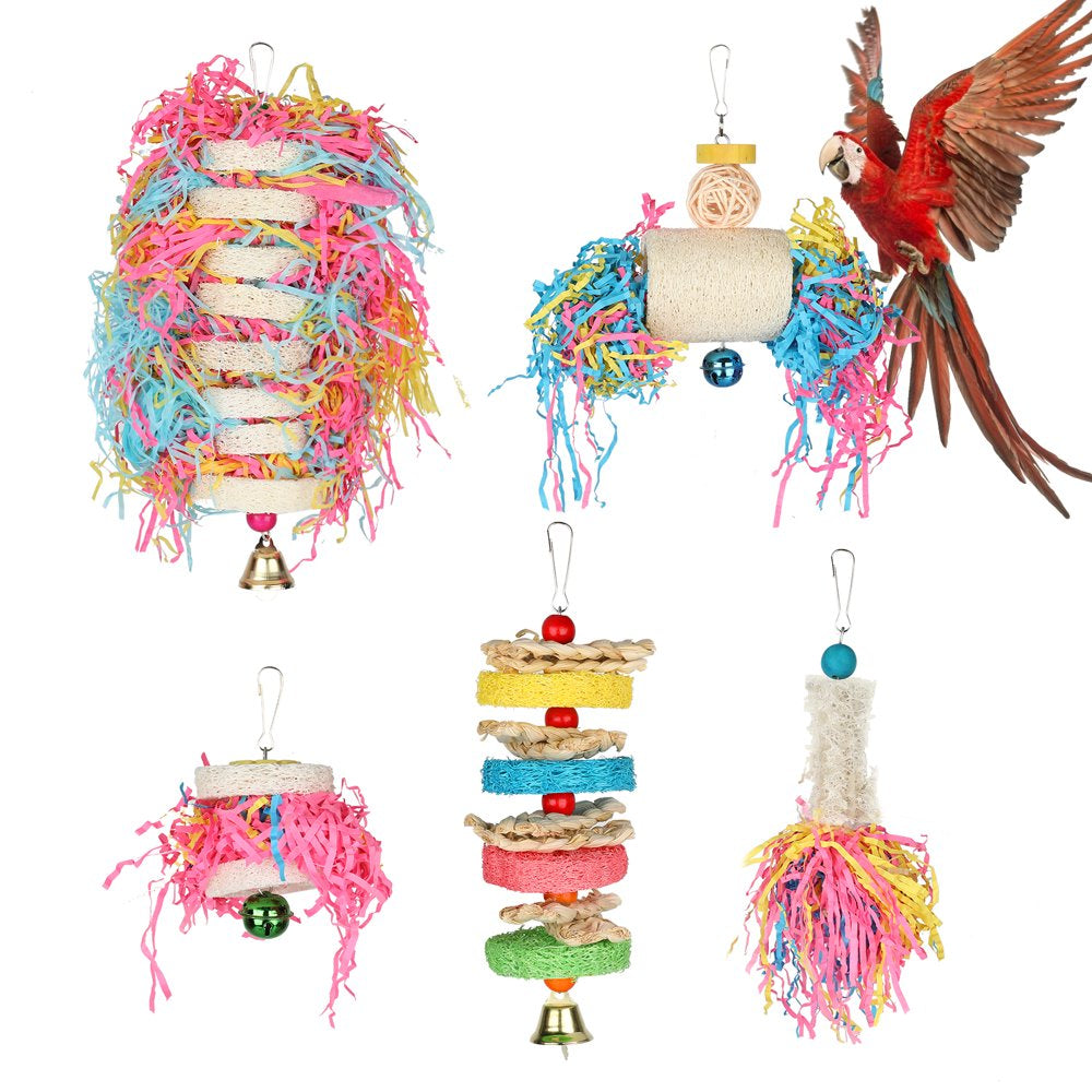 Number-One 5 Pack Bird Chewing Toys, Parrot Shredder Toy Hanging Foraging Toys with Bell, Bird Parrot Chewing Hanging Cage Shredder Toys Bird Loofah Toys for Cockatiel Conure Parrot and Lovely Birds Animals & Pet Supplies > Pet Supplies > Bird Supplies > Bird Toys Number-one   