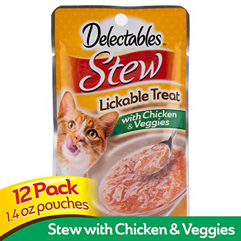 Hartz Delectables Stew Lickable Wet Cat Treats for Adult & Senior Cats, Chicken & Veggies, 12 Count Animals & Pet Supplies > Pet Supplies > Cat Supplies > Cat Treats Hartz   