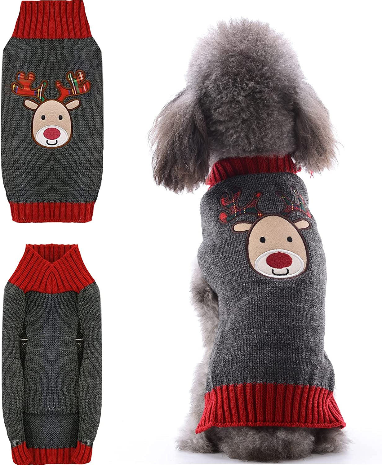 TENGZHI Dog Christmas Sweater Ugly Xmas Puppy Clothes Costume Warm Knitted Cat Outfit Jumper Cute Reindeer Pet Clothing for Small Medium Large Dogs Cats（S,Black） Animals & Pet Supplies > Pet Supplies > Dog Supplies > Dog Apparel Yi Wu Shi Teng Zhi Dian Zi Shang Wu You Xian Gong Si Gray Reindeer X-Large 