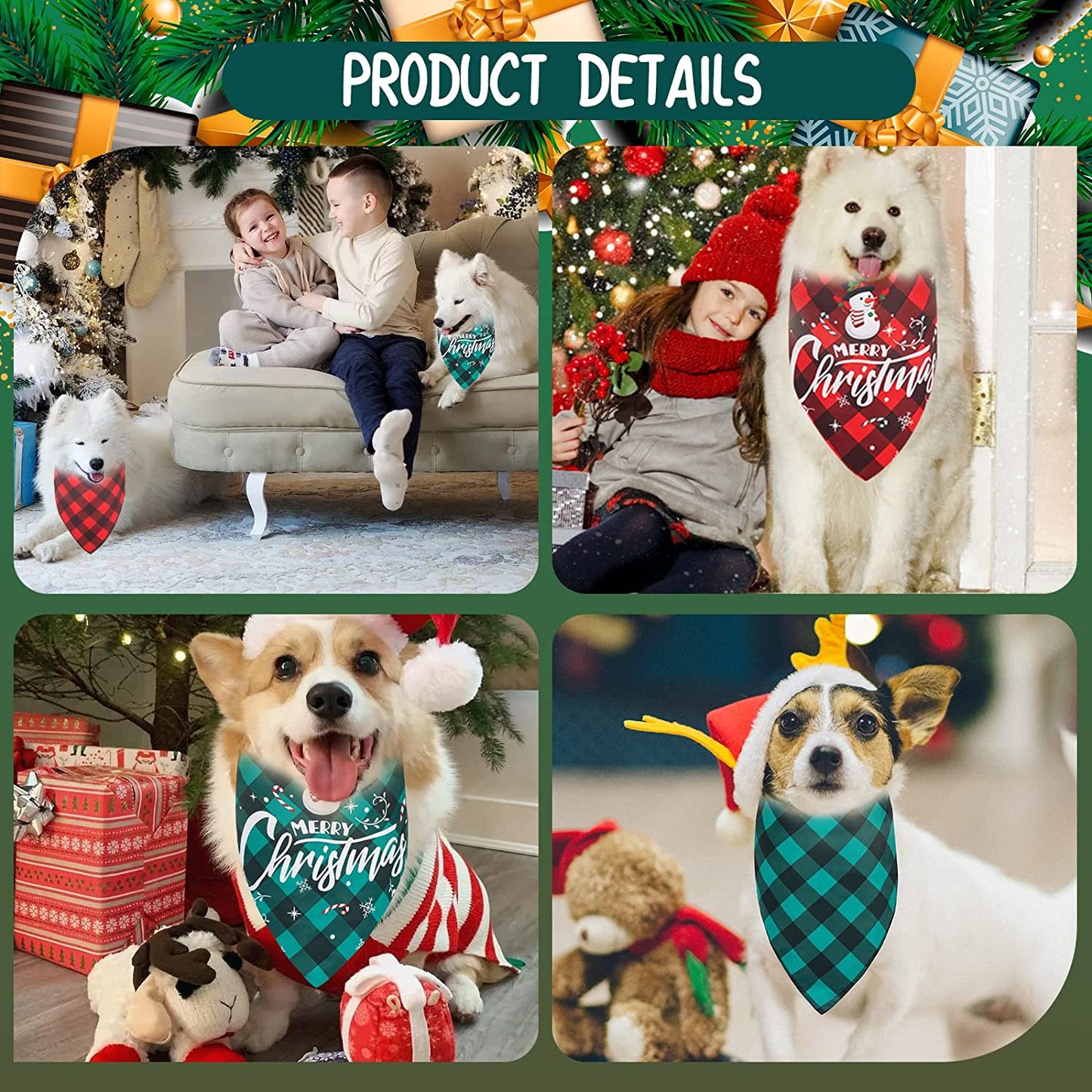 GUOYIHUA Christmas Dog Bandanas, Christmas Dog Bandana Classic Plaid Pet Scarf, Double-Layer Triangle Bibs Kerchief Merry Christmas Pet Bandana for Small Medium Large Dogs Cats Pets (Polyester, 2PCS) Animals & Pet Supplies > Pet Supplies > Dog Supplies > Dog Apparel GUOYIHUA   