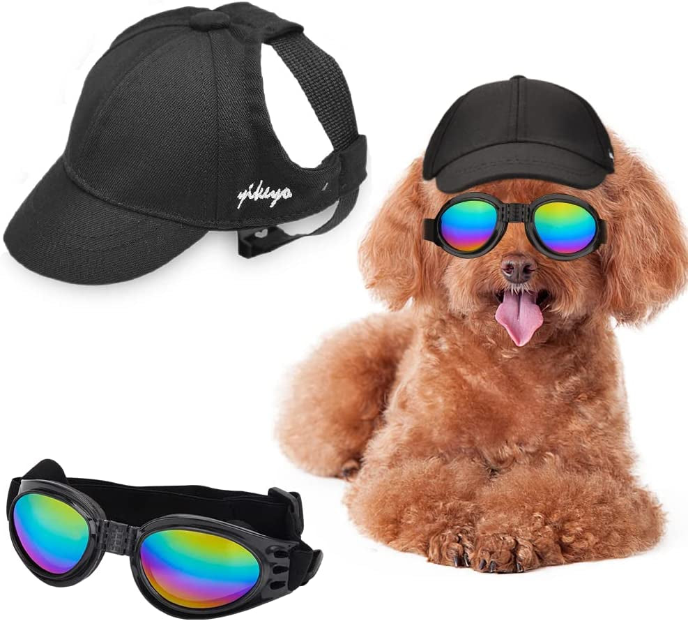 Sebaoyu Dog Hat and Sunglasses Summer Dog Baseball Cap Pet Puppy Visor Hats Sunbonnet Outfit with Ear Holes Doggy Cat Goggles for Small Medium Breed (Sky Blue, Small) Animals & Pet Supplies > Pet Supplies > Dog Supplies > Dog Apparel Sebaoyu black Large 