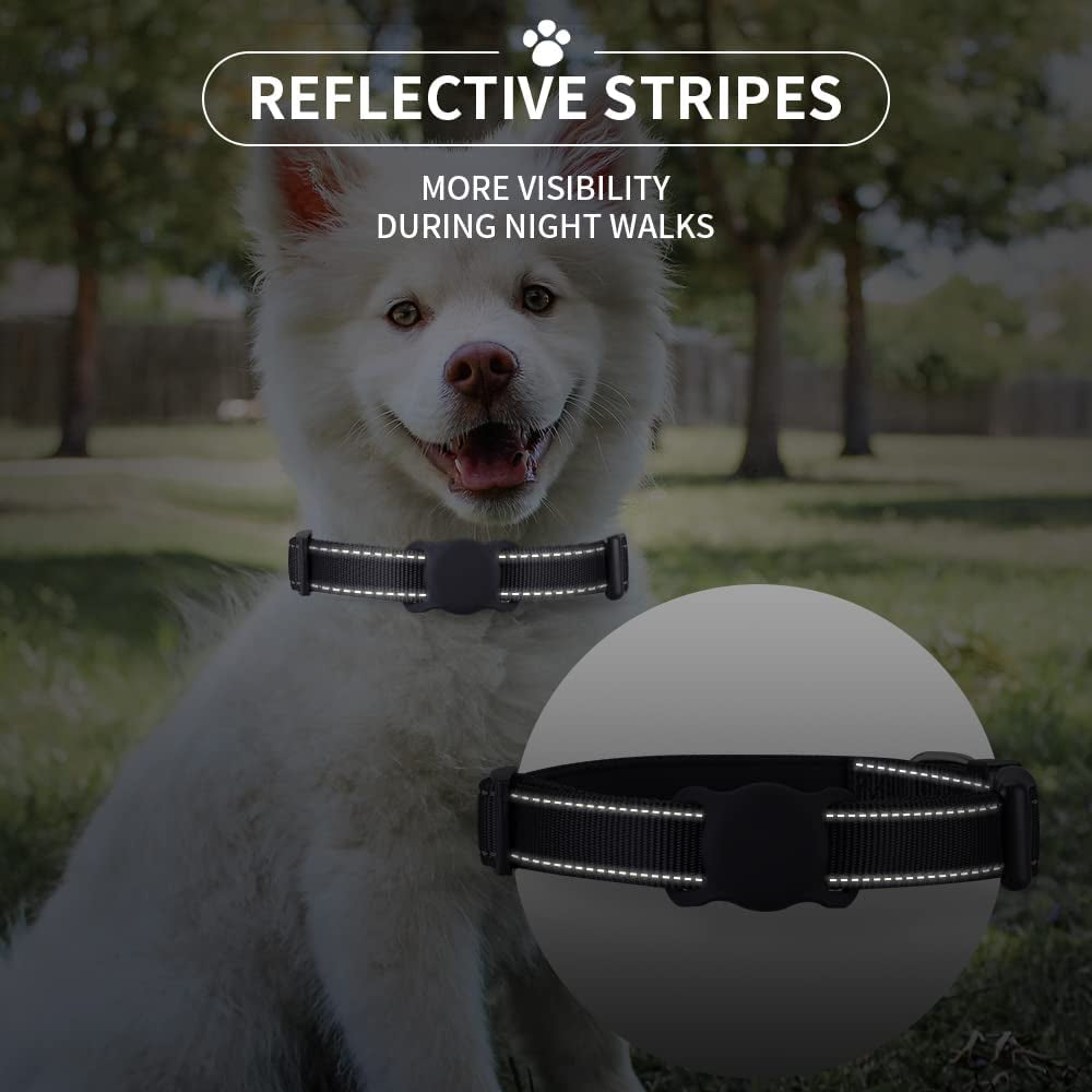 Airtag Dog Collar for Small Medium Large Dogs, Animire Soft Neoprene Padded Pet Cat Collar, Nylon Puppy Collar with Silicone Air Tag Case Holder Accessories, 9''-16'' Neck Electronics > GPS Accessories > GPS Cases Animire   