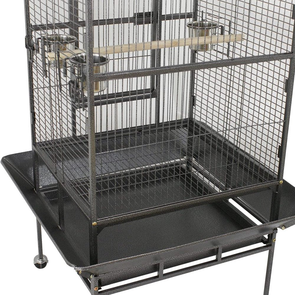 SUPER DEAL PRO 68’’ 2In1 Large Bird Cage with Rolling Stand Parrot Chinchilla Finch Cage Macaw Conure Cockatiel Cockatoo Pet House Wrought Iron Birdcage, Black Animals & Pet Supplies > Pet Supplies > Bird Supplies > Bird Cages & Stands Vonluxe Zone   