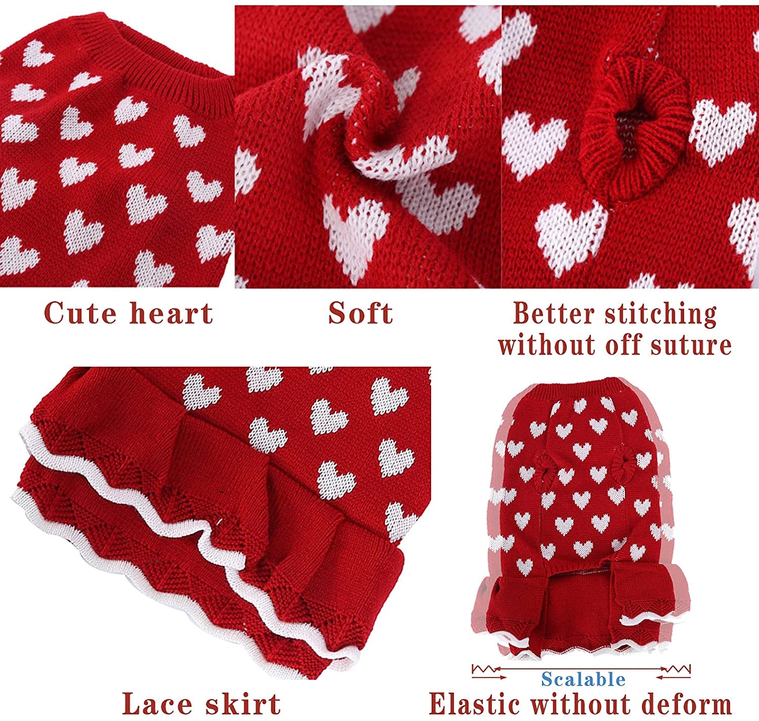 CHBORLESS Dog Sweater Puppy Dress: Warm Pet Small Dogs Clothes Winter Dog Heart Sweater Doggy Sweatshirt Doggie Coat Cat Clothing Kitten Dresses (Red, X-Small) Animals & Pet Supplies > Pet Supplies > Dog Supplies > Dog Apparel CHBORLESS   