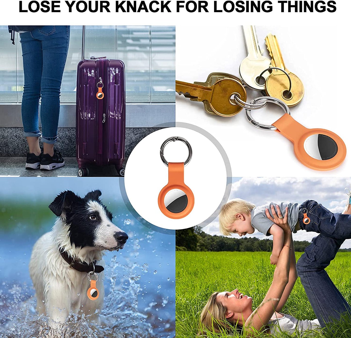 Silicone Case for Airtags 2021 Protective Cover Tracker/Locator with Keychain for Suitcases Bags Keys Pets - Orange