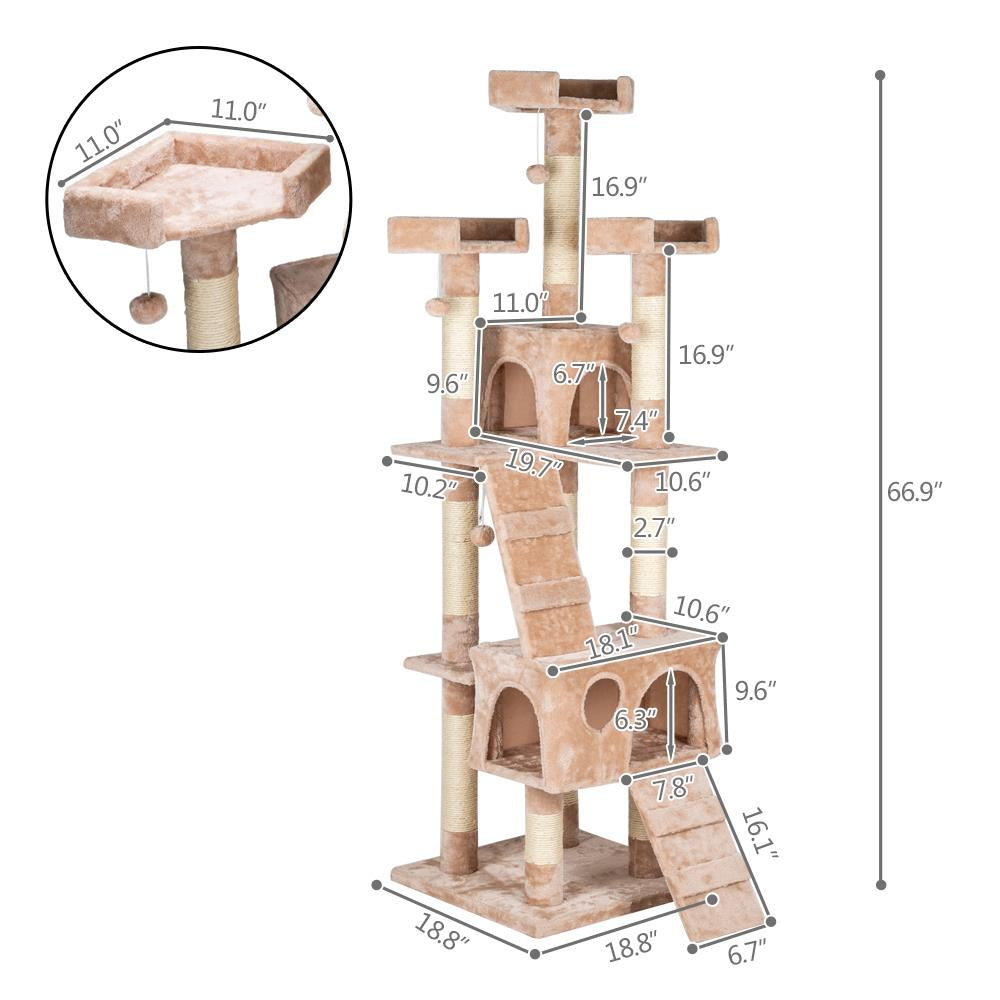 Ktaxon 66" Cat Tree Tower Condo Large Pet Kitty Play House Furniture Scratching Post Beige