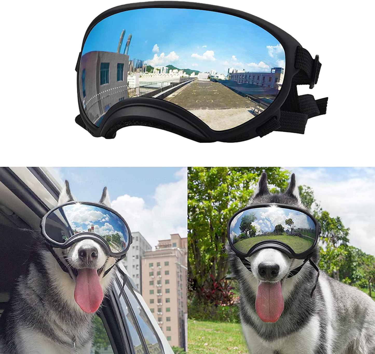 Dog Goggles Large and Medium Breed, UV Protection Windproof and Dustproof. Shatterproof Lens, Breathable Design, Dog Sunglasses Animals & Pet Supplies > Pet Supplies > Dog Supplies > Dog Apparel SEANCHEER Black  