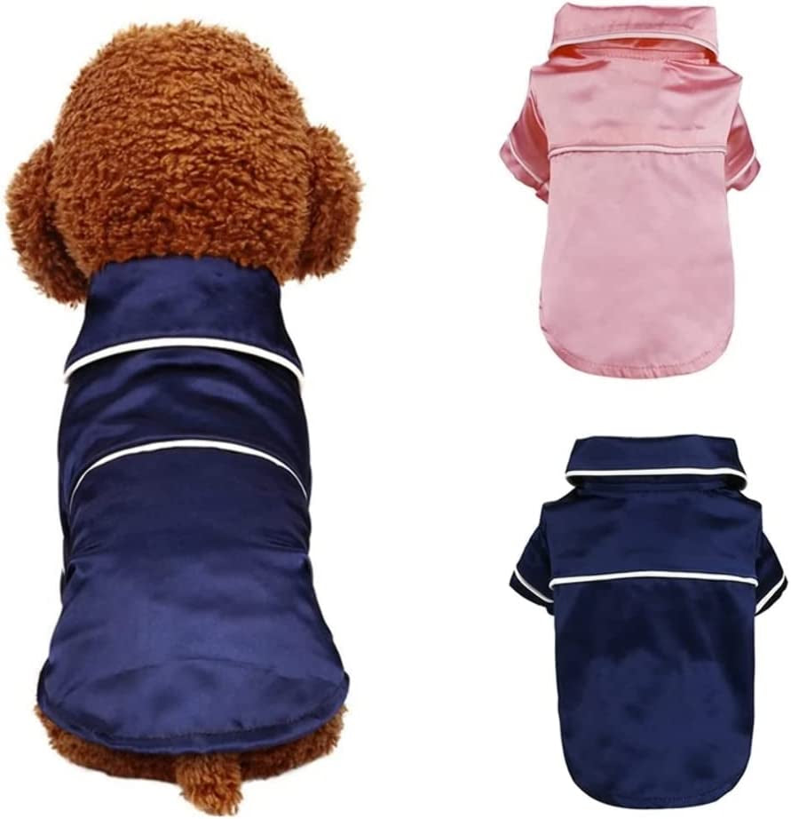 Wannatu Dog Pajamas for Small Dogs Cats Silk Soft Shirts Loungewear Lapel Two-Legged Sleepwear Shirt for All Season （Navy Blue，S） Animals & Pet Supplies > Pet Supplies > Dog Supplies > Dog Apparel WannaTu   