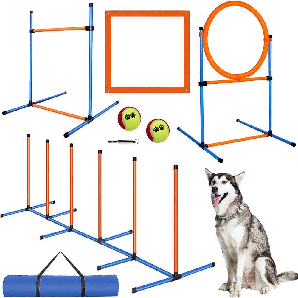 Bsyang Dog Agility Training Equipment, Dog Obstacle Course Training Starter Kit - Pet Outdoor Games with Tunnel, Weave Poles, Adjustable Hurdle, Jump Ring, Pause Box, Toys and Carrying Bag