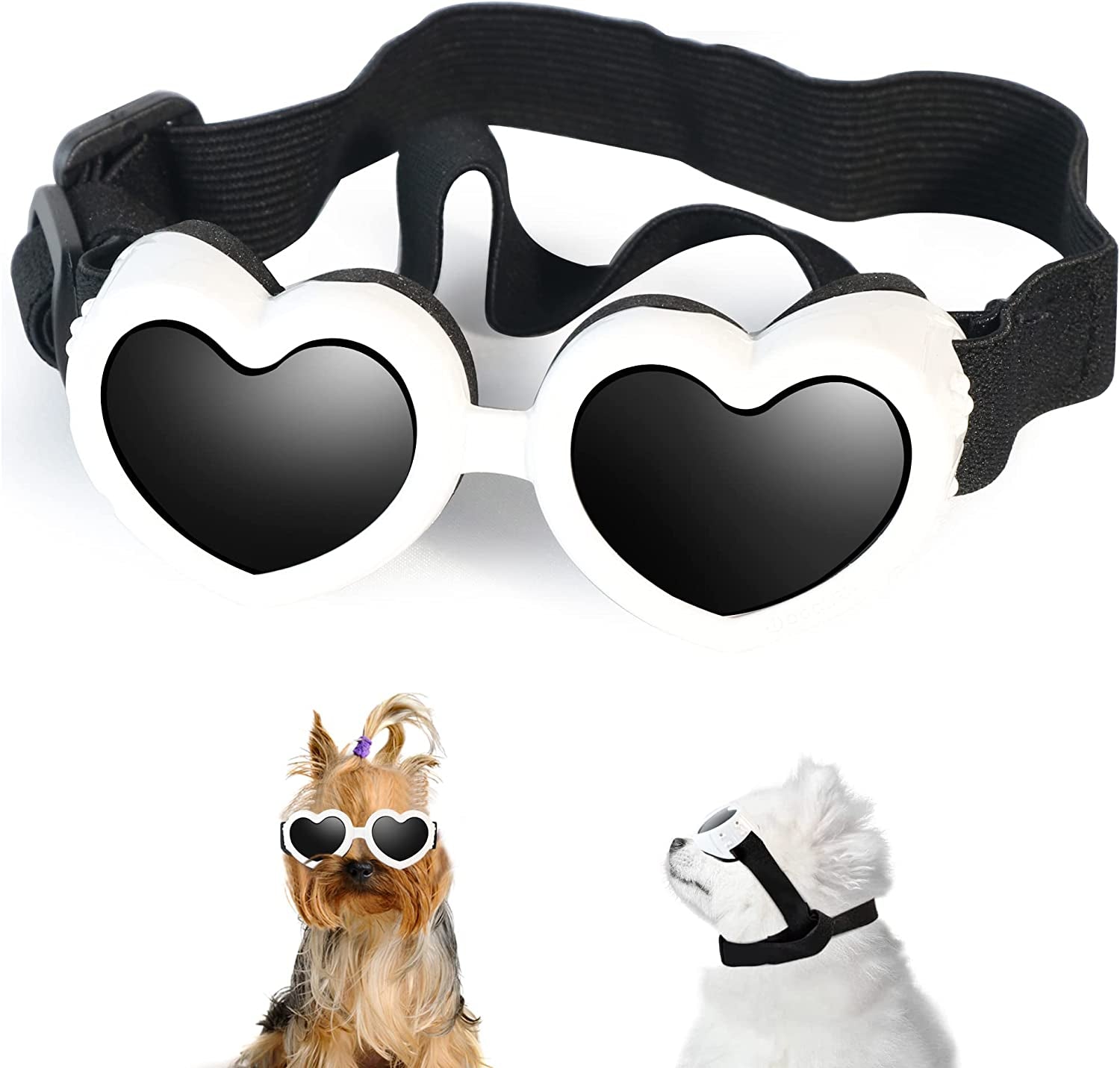 IKUSO Dog Sunglasses Small Breed,Uv Protection Dog Sunglasses with Adjustable Strap, Heart Dog Goggles for Waterproof Windproof Anti-Fog Eye Protection,Beach Accessories for Puppy (Pink) Animals & Pet Supplies > Pet Supplies > Dog Supplies > Dog Apparel ikuso White  