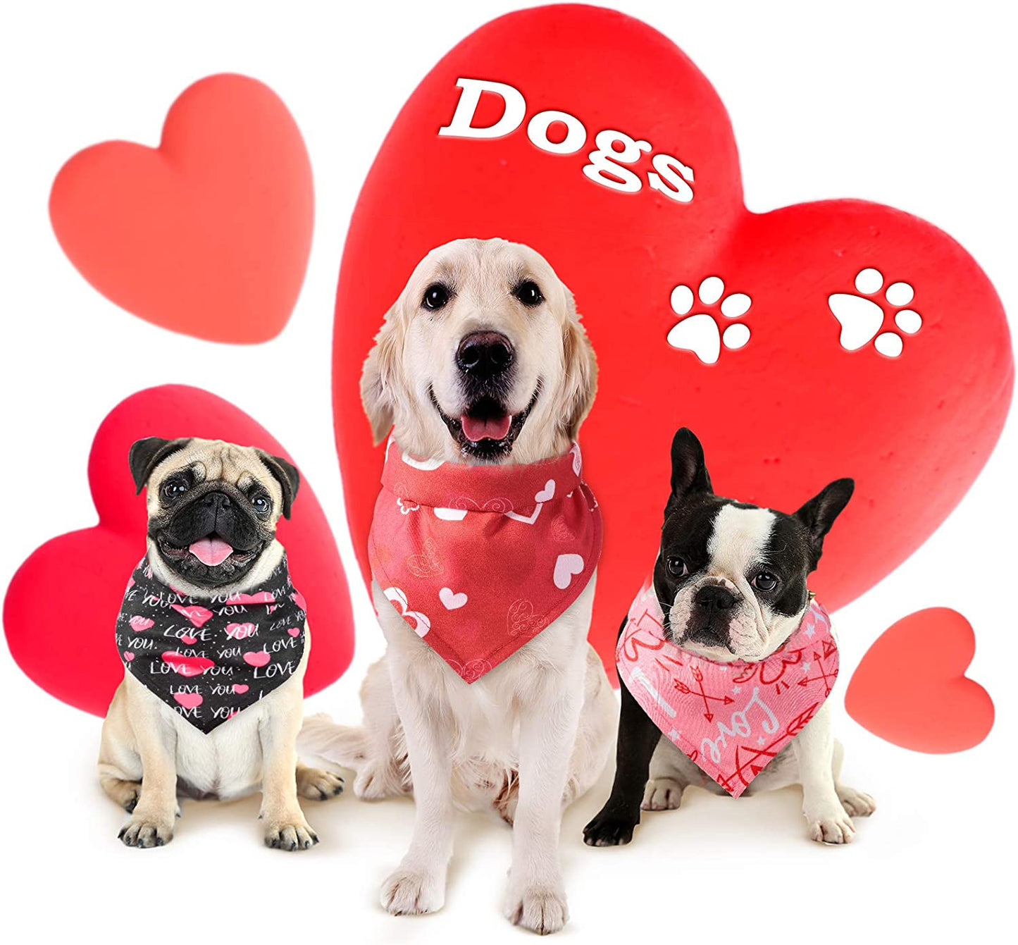 4 Pieces Valentine'S Day Dog Bandana Heart Dog Bandanas Washable Pet Neckerchief Square Dog Kerchief Dog Scarf Bibs for Dogs Cats Pets Festival Accessories Animals & Pet Supplies > Pet Supplies > Dog Supplies > Dog Apparel Syhood   