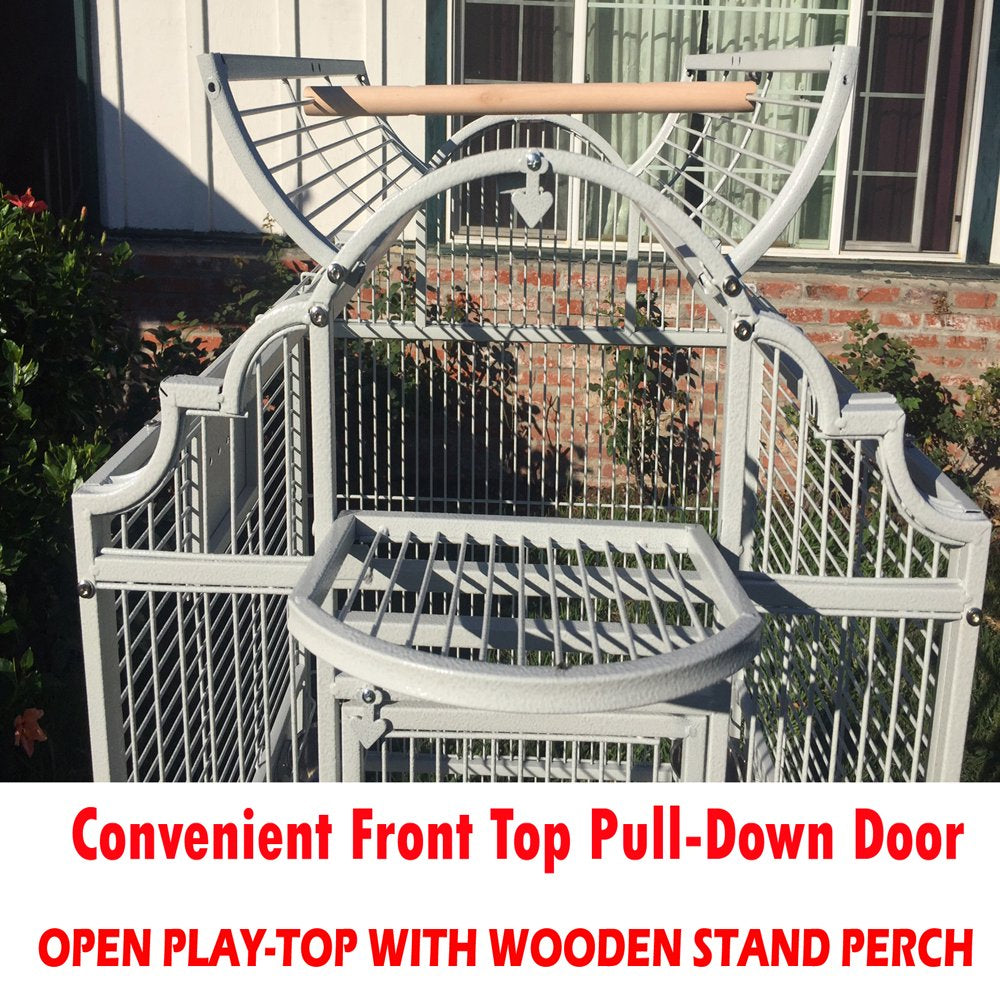 Large Elegant Wrought Iron Open/Close Dome Perch Play Top Stand Bird Parrot Rolling Cage, Include Metal Seed Guard Solid Metal Feeder Breeding Doors Animals & Pet Supplies > Pet Supplies > Bird Supplies > Bird Cages & Stands Mcage   