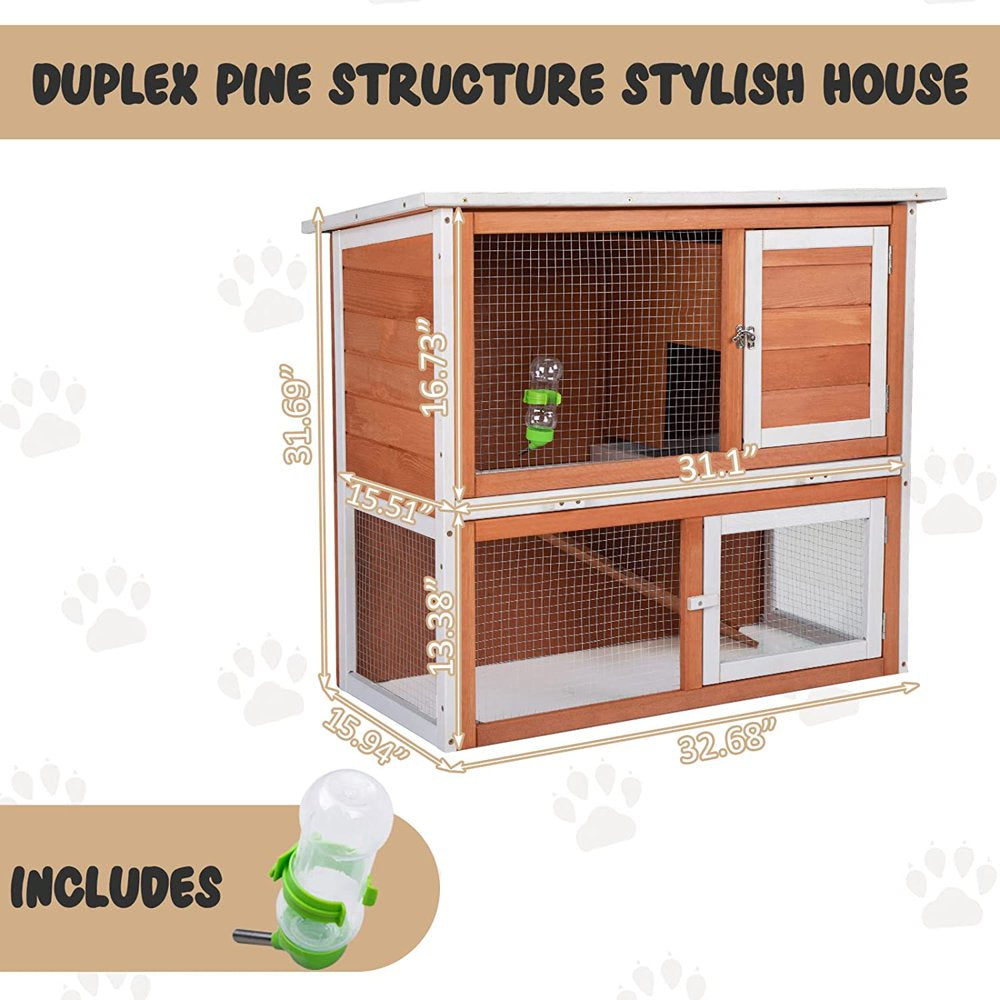 Rabbit Hutch, Indoor Outdoor 2-Tier Wood Rabbit Hutch Bunny Cage with Pull Out Leak Proof Tray, Duplex Rabbit Shelter House Guinea Pig Cage Chicken Coop with Water Bottle, Orange Animals & Pet Supplies > Pet Supplies > Small Animal Supplies > Small Animal Habitats & Cages Syndesmos   