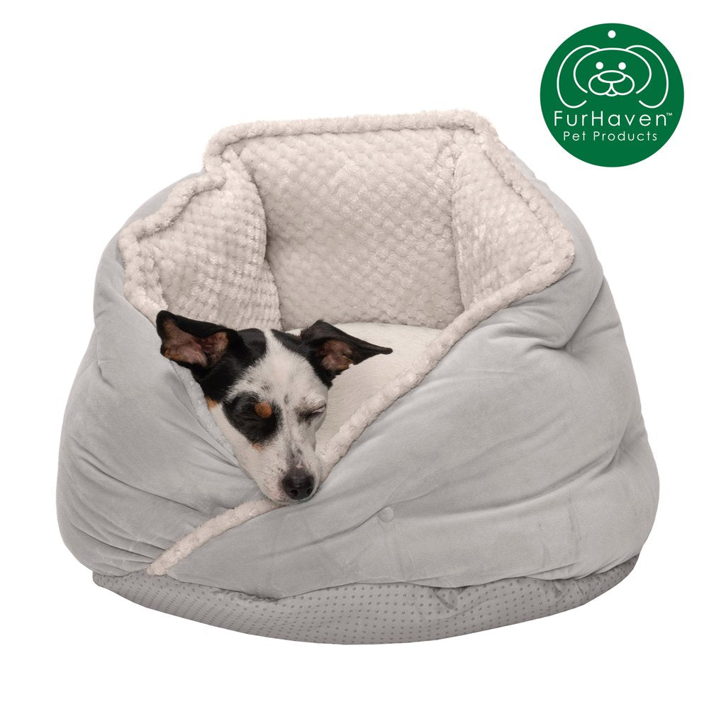 Furhaven Pet Products Minky Faux Fur & Velvet Hug Bed for Dogs & Cats Animals & Pet Supplies > Pet Supplies > Cat Supplies > Cat Beds FurHaven Pet S Silver Gray 