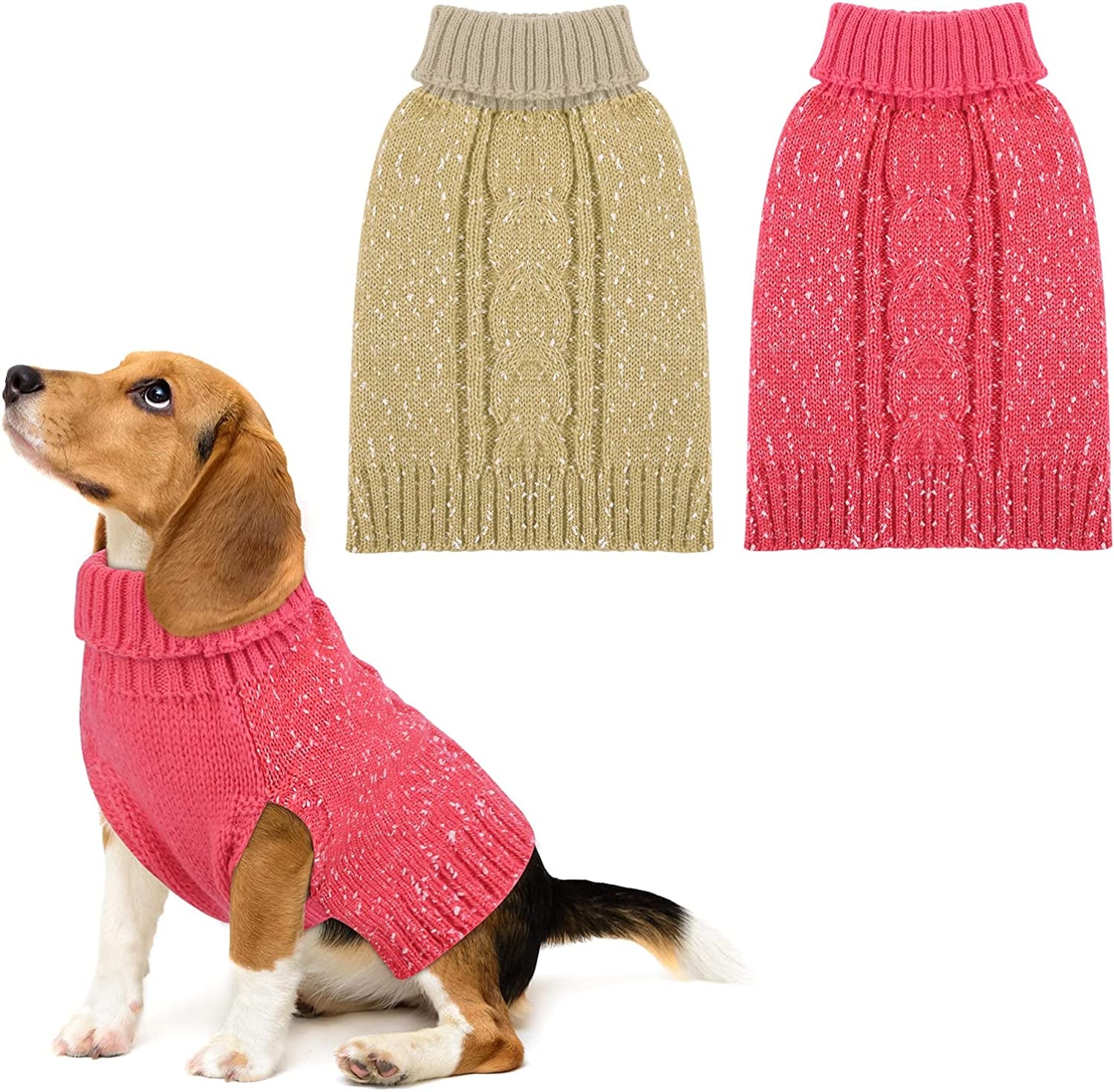 Pedgot 2 Pieces Dog Sweater Turtleneck Knitted Dog Sweater Dog Jumper Coat Warm Pet Winter Clothes Classic Cable Knit Sweater with Yarn Warm Pet Sweater for Fall Winter (Grey and Red, M) Animals & Pet Supplies > Pet Supplies > Dog Supplies > Dog Apparel Pedgot Beige, Pink Medium 