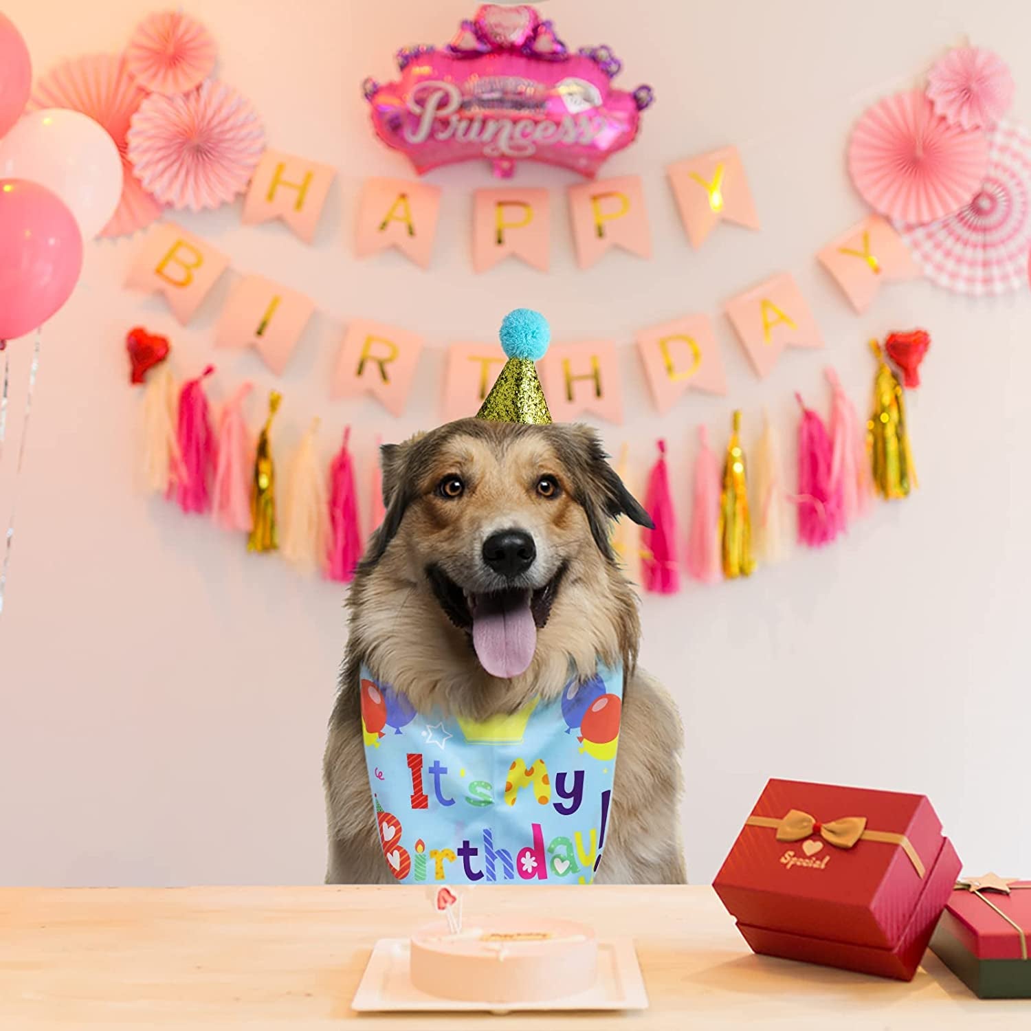 Extra Large Dog Birthday Bandanas，Humomo 28''-42'' XXXL Dog Bandanas Large Breed Birthday Praty Gift Dog Scarf Kerchief Adjustable Bib Set with Cute Hat for Large Dogs Animals & Pet Supplies > Pet Supplies > Dog Supplies > Dog Apparel HUMOMO   