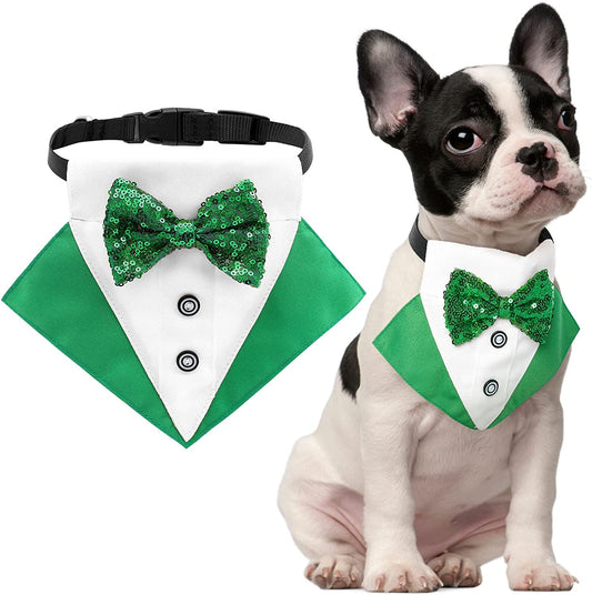 FUAMEY St.Patrick'S Day Dog Tuxedo,Pet Green Collar Puppy Costume Adjustable Dog Bandana Cosplay Scarf Doggie Bibs,Irish Lucky Dress-Up Dog Harness Bow Tie with D-Ring for Small Medium Large Dogs Animals & Pet Supplies > Pet Supplies > Dog Supplies > Dog Apparel FUAMEY   