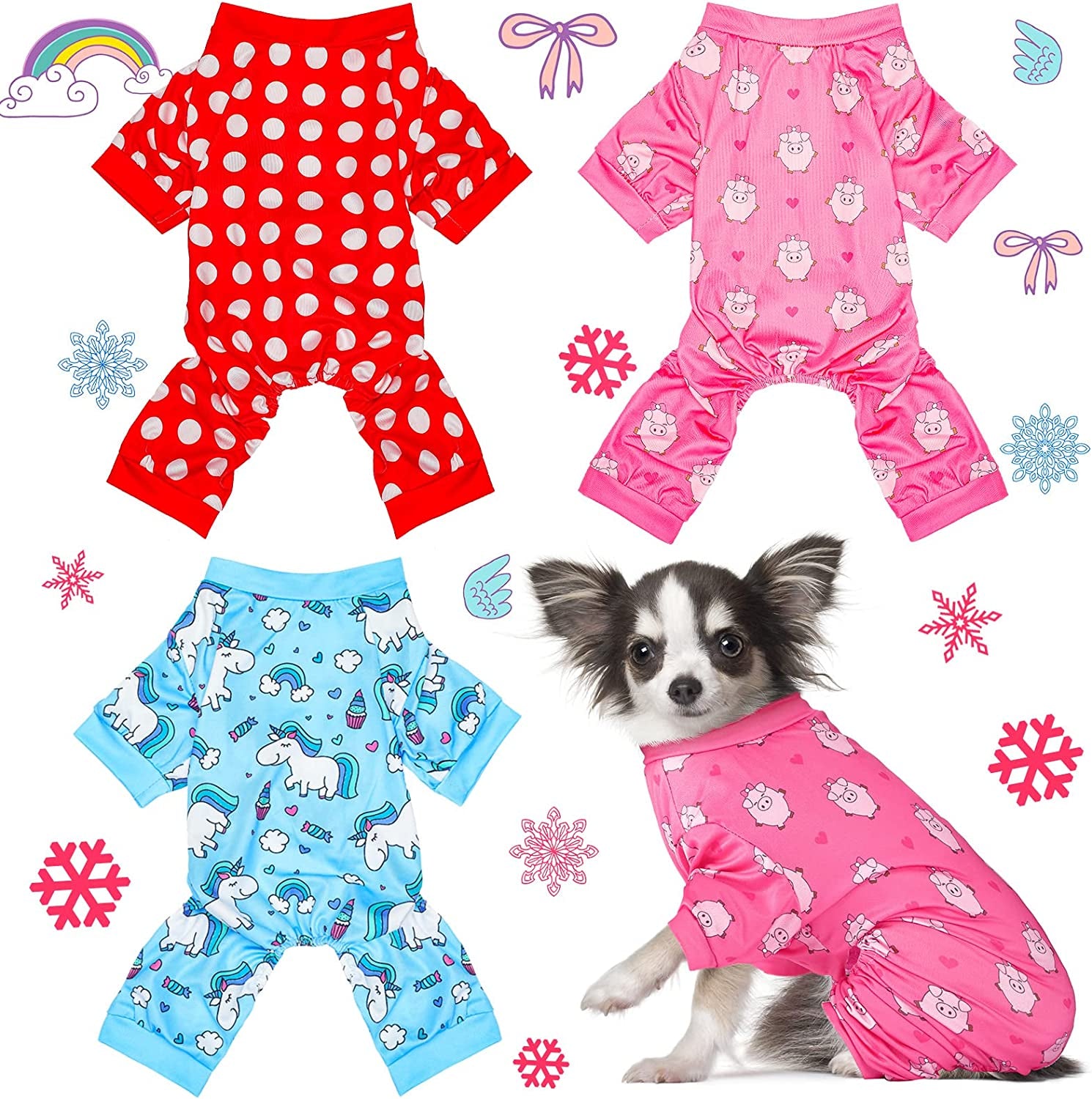 3 Pieces Dog Pajamas Puppy Onesies Soft Dog Pet Clothes Dog Jumpsuit Jammies for Small Medium Large Dogs Cute Apparel Bodysuits Dog Pjs for Girl and Boy, 3 Styles(S Fits 3.3-5.5 Lbs) Animals & Pet Supplies > Pet Supplies > Dog Supplies > Dog Apparel Frienda L Fits 7.7-9.9 lbs  