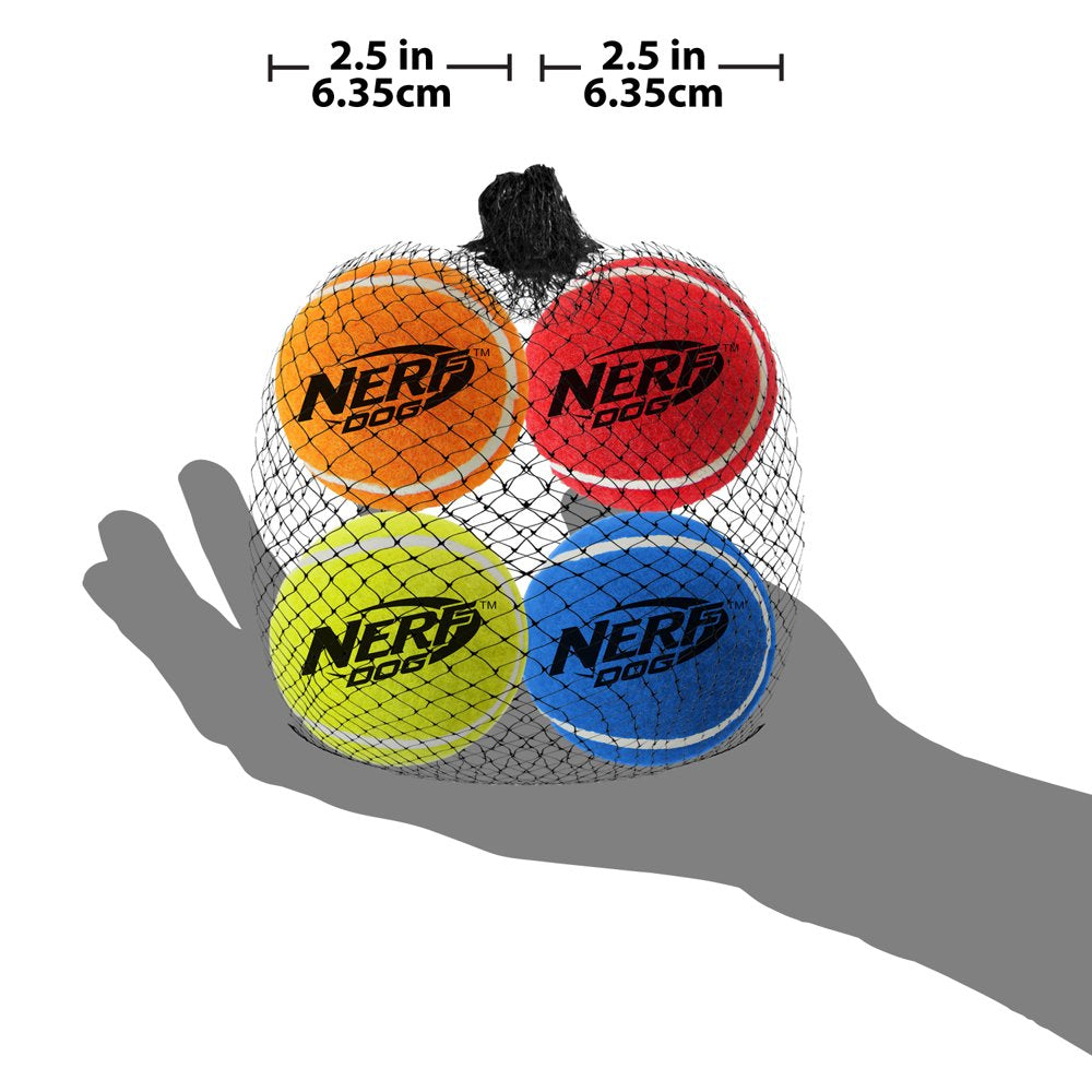 Nerf Dog 2.5In Squeak Tennis Ball 4-PACK, Multicolored Dog Toy
