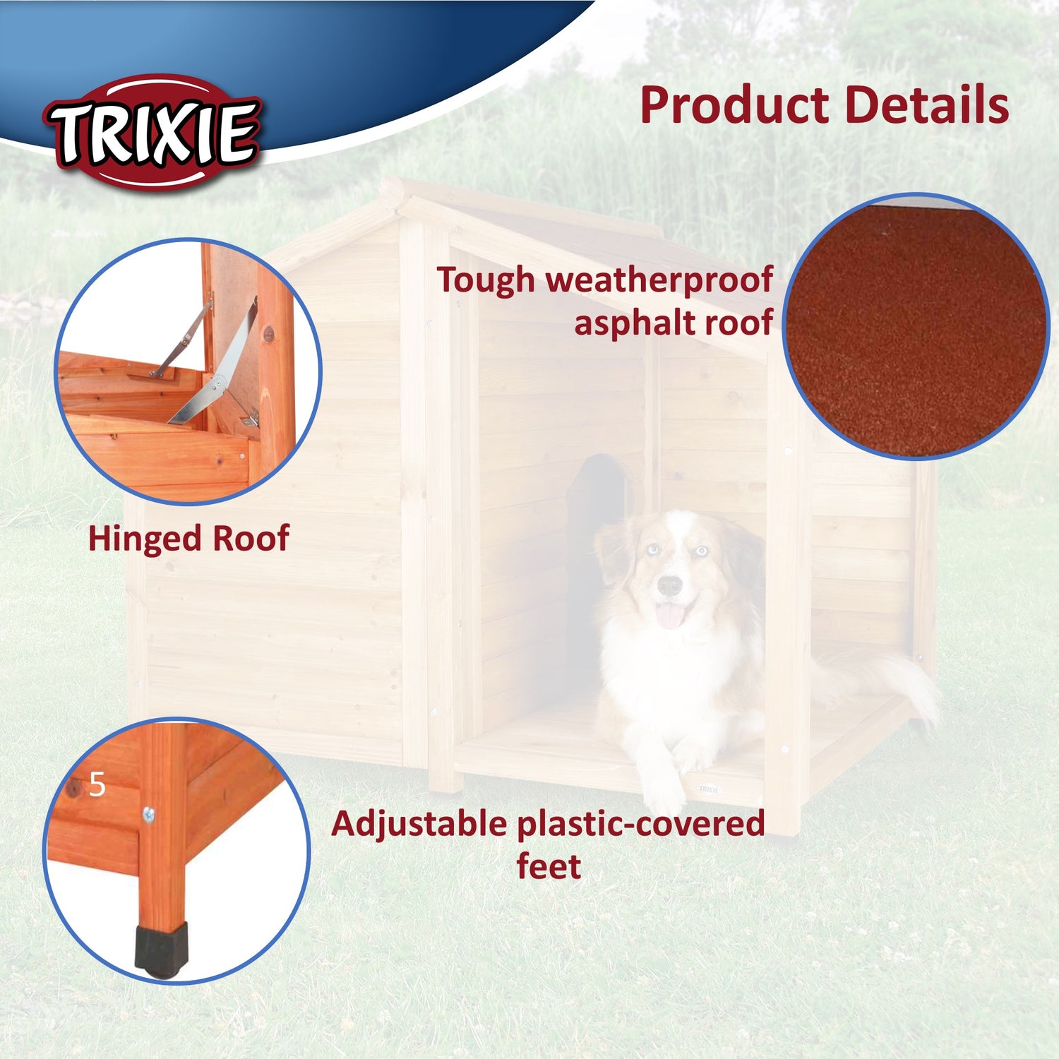 TRIXIE Natura Lodge Dog House, Covered Porch, Hinged Roof, Adjustable Legs, Brown, Small Animals & Pet Supplies > Pet Supplies > Dog Supplies > Dog Houses TRIXIE   