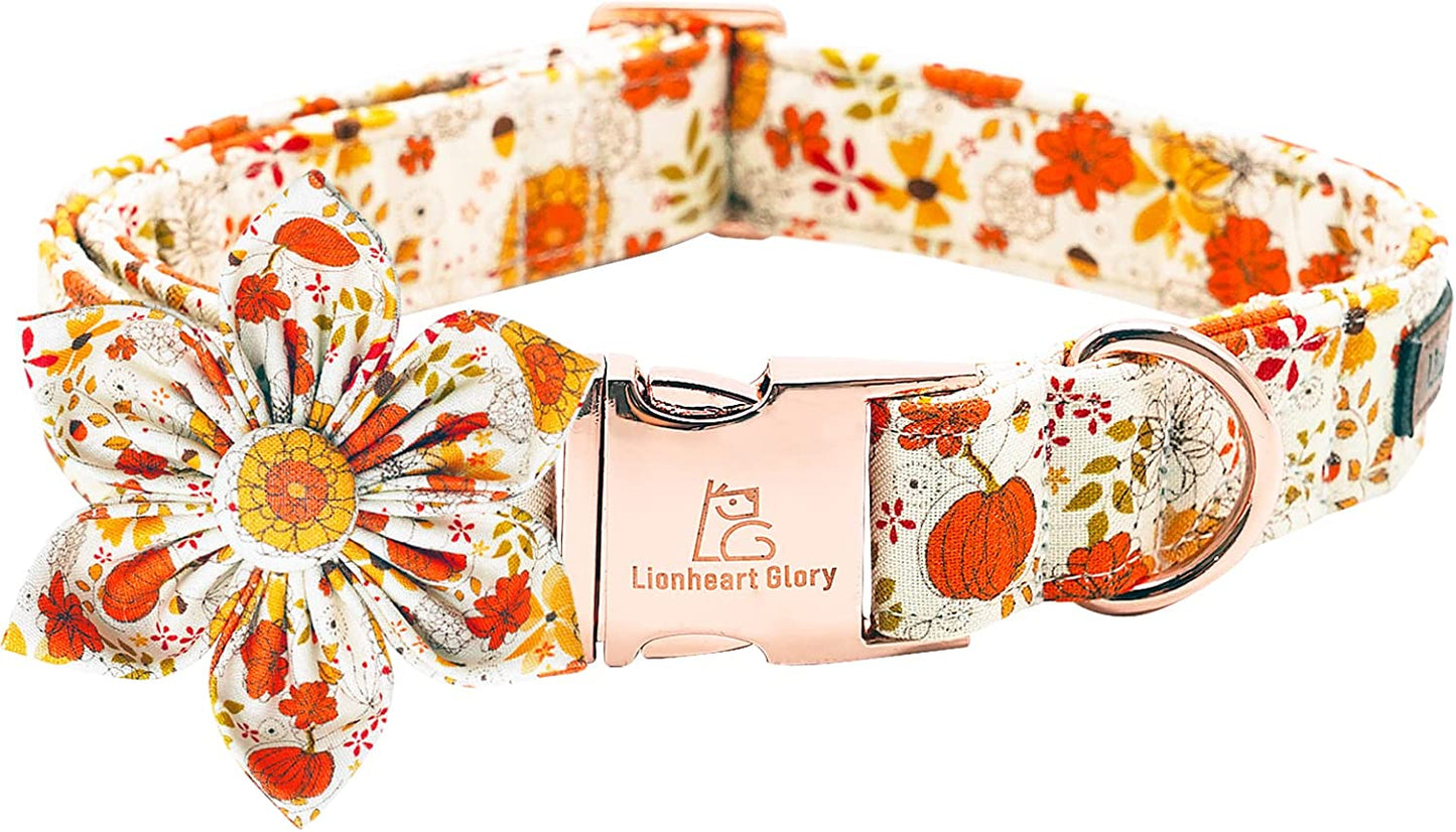 Lionheart Glory Halloween Dog Collars, Bowtie Dog Collar Heavy Duty Adjustable Fall Dog Collar for Large Dogs Collar Dog Bow Female or Male Dog Collar Animals & Pet Supplies > Pet Supplies > Dog Supplies > Dog Apparel Lionheart glory B:pumpkin and flower Medium (Pack of 1） 