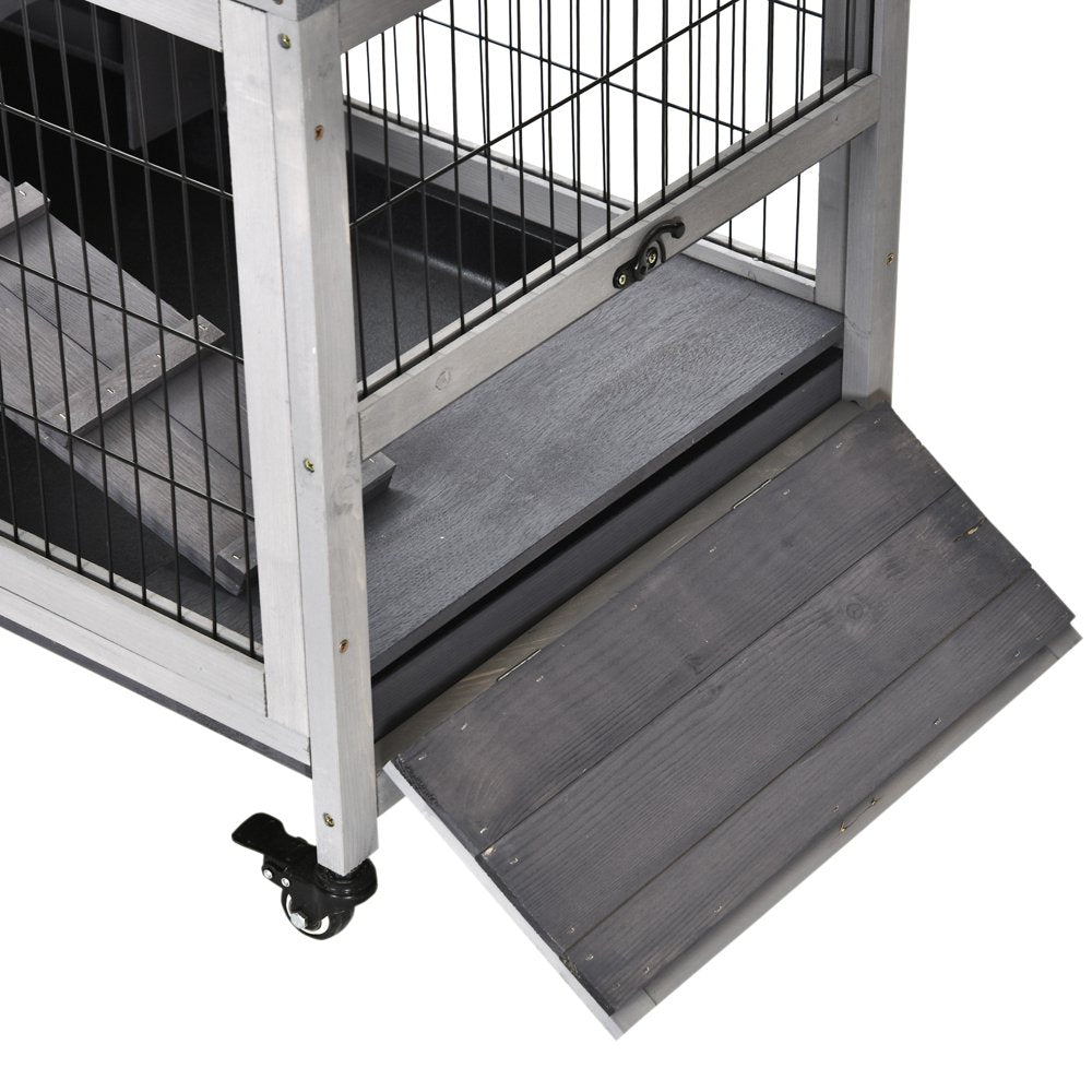 Pawhut Wooden Indoor Rabbit Hutch Elevated Cage Habitat with Enclosed Run with Wheels, Ideal for Rabbits and Guinea Pigs Animals & Pet Supplies > Pet Supplies > Small Animal Supplies > Small Animal Habitats & Cages Aosom LLC   