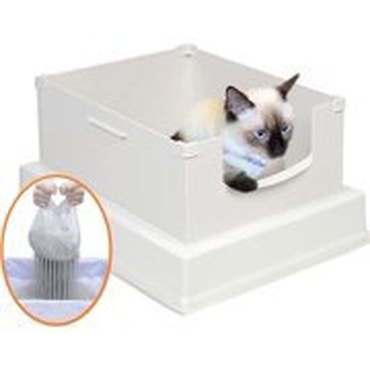 Ft V2 Deluxe Cat Litter Box with 56Ct Standard Disposable Sifting Liners, 11" ABS+ PP High Sides, White Color, Large Animals & Pet Supplies > Pet Supplies > Cat Supplies > Cat Litter Box Liners ALLJOYSS   