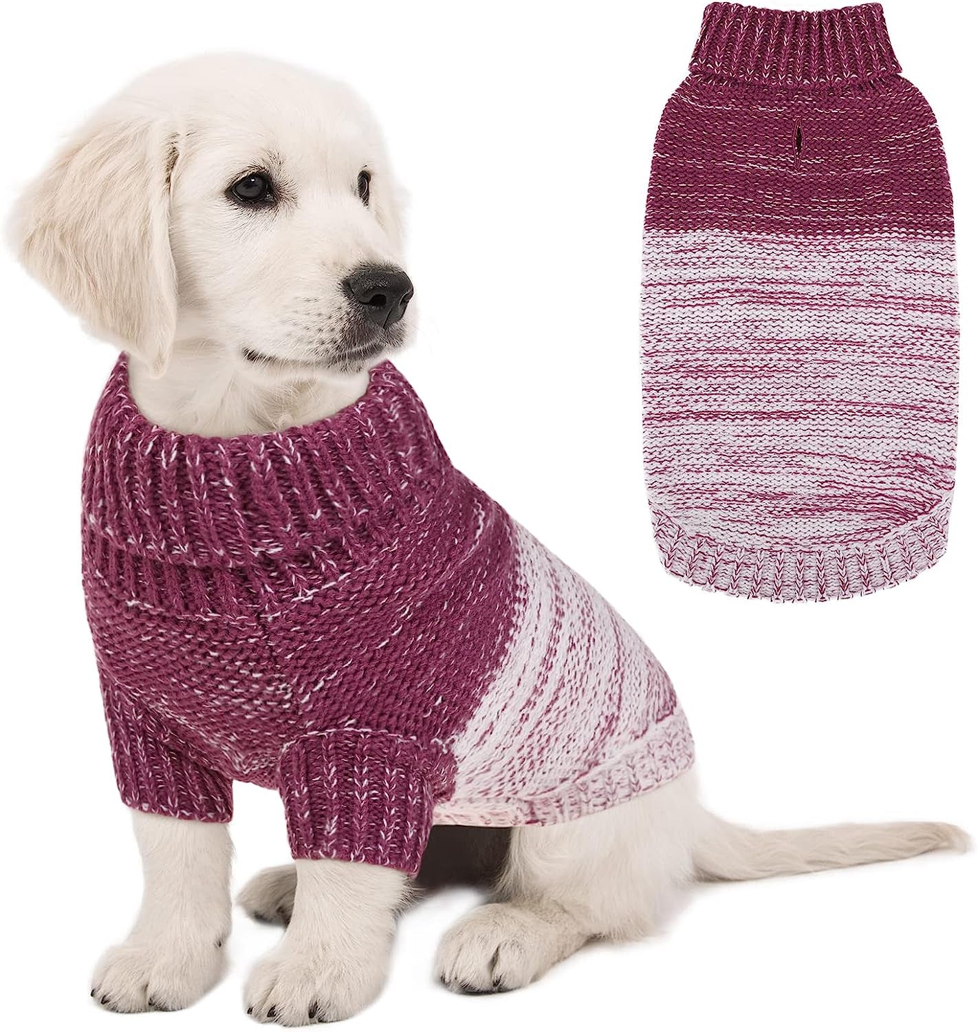 Queenmore Knitted Pullover Dog Sweater, Turtleneck Pet Cat Sweater, Cold Weather Puppy Sweater Stitching Knitwear with Leash Hole for Small Medium Dogs Animals & Pet Supplies > Pet Supplies > Dog Supplies > Dog Apparel Queenmore Purple Medium 