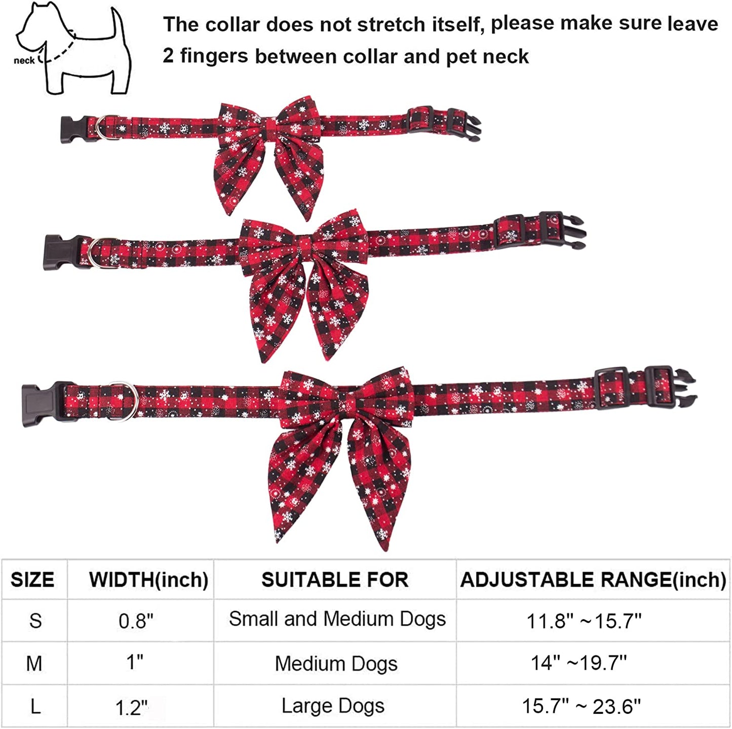 ADOGGYGO Christmas Dog Collar with Bow, Adjustable Cotton Red Bowtie Dog Christmas Collars for Small Medium Large Dogs Pets (Large, Black & Red) Animals & Pet Supplies > Pet Supplies > Dog Supplies > Dog Apparel ADOGGYGO   