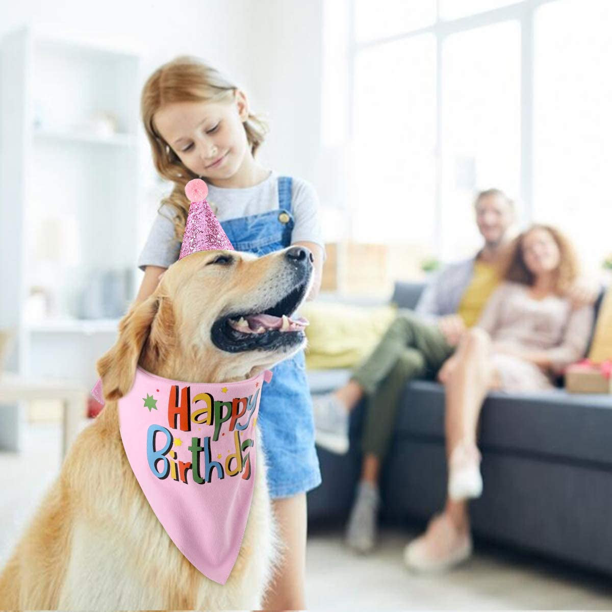 Blaoicni Dog Birthday Bandana Hat Scarf Party Supplies (Pink-Girl) Animals & Pet Supplies > Pet Supplies > Dog Supplies > Dog Apparel Blaoicni   