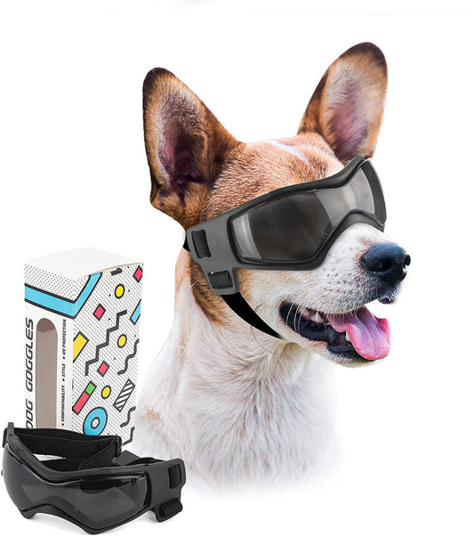 PETLESO Dog Goggles Small Breed, UV Protection Dog Sunglasses Medium Breed Dog Goggles for Medium Dog Outdoor Riding Driving, Medium Black Animals & Pet Supplies > Pet Supplies > Dog Supplies > Dog Apparel PETLESO Medium Black  