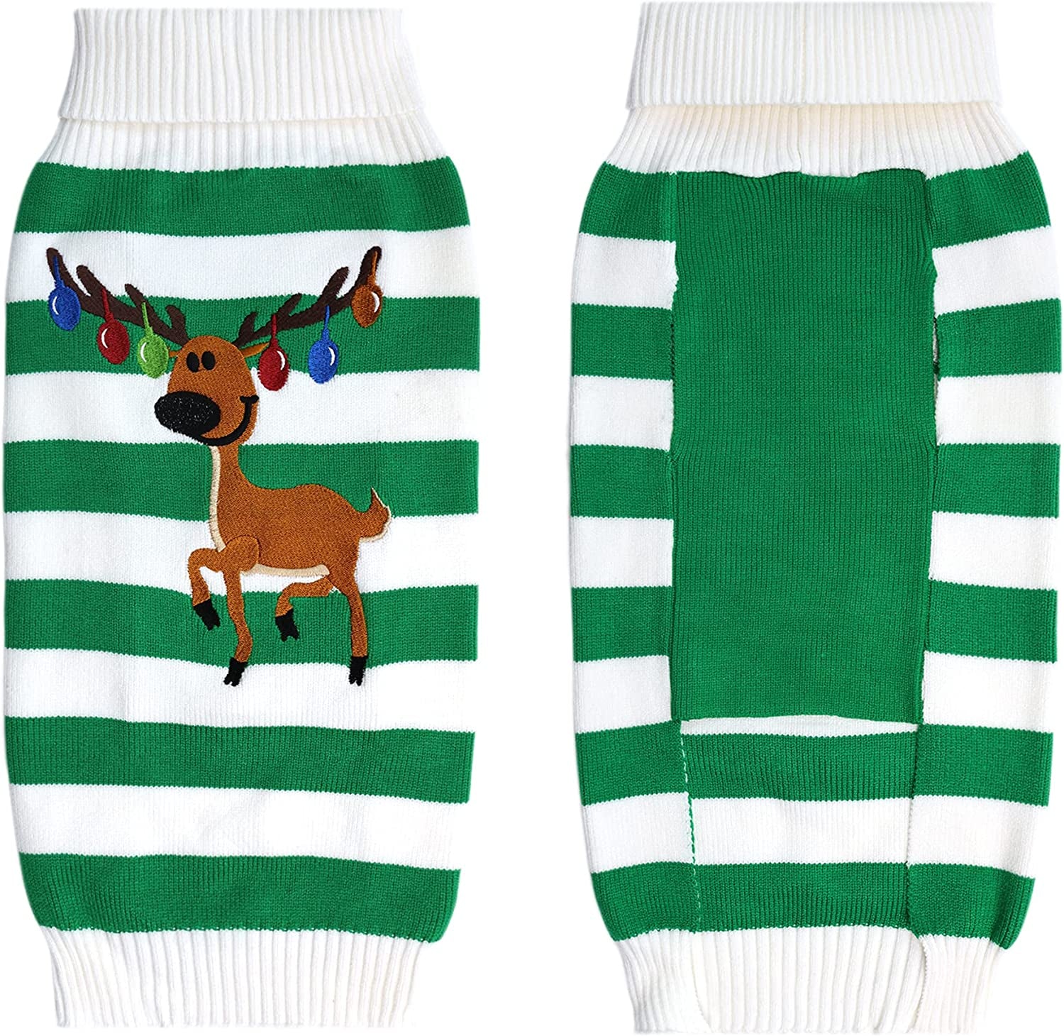 DELIFUR Dog Christmas Reindeer Sweater Pet Winter Elk Bells Sweaters for Small Dog and Cat (S, Green) Animals & Pet Supplies > Pet Supplies > Dog Supplies > Dog Apparel DELIFUR   