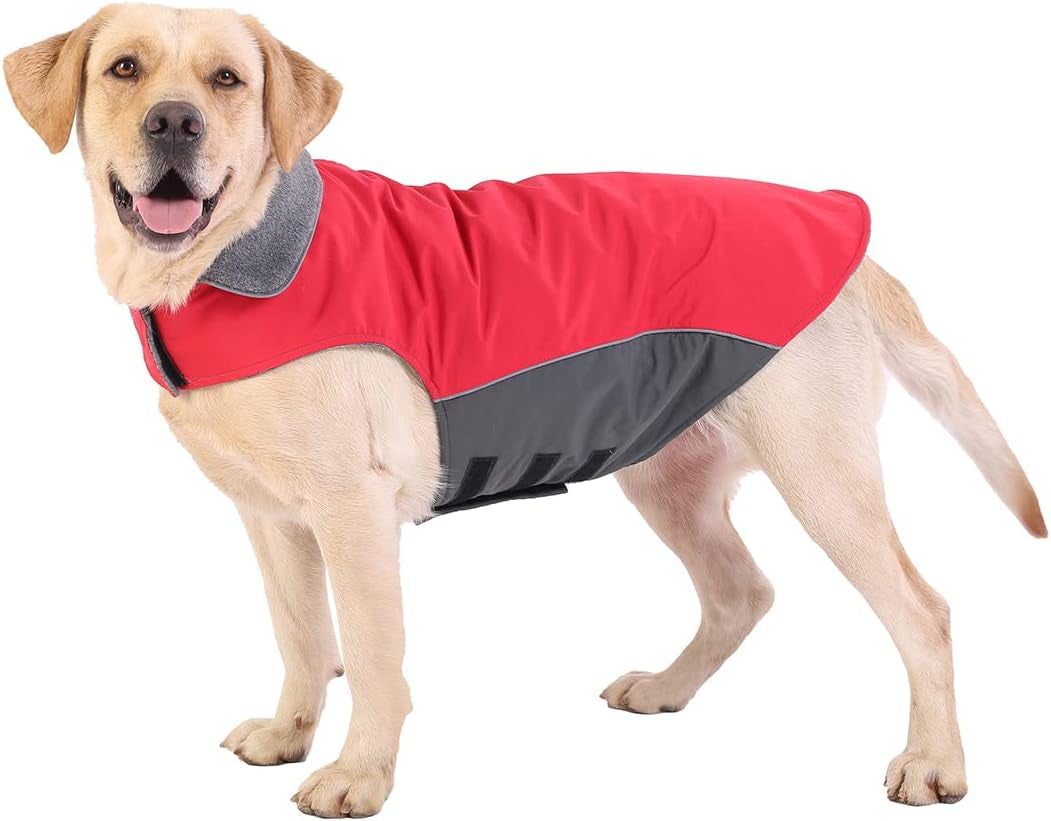 Winter Dog Coat 100% Waterproof Thicken Dog Jacket for Lab Pitbull Doberman Standard Poodle,German Sheperd Large Bread Dog(Navy,3Xl) Animals & Pet Supplies > Pet Supplies > Dog Supplies > Dog Apparel BONAWEN Dark Red XL:chest girth 23-28.0",body:19" 