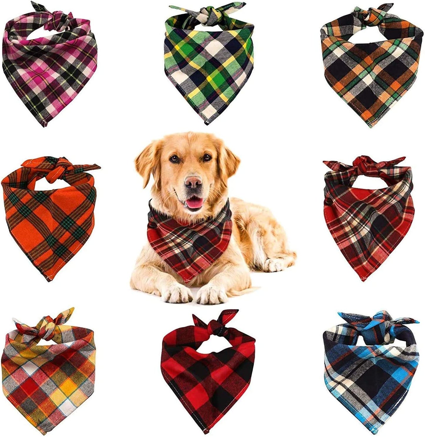 VIPITH 8 Pack Triangle Dog Bandanas, Reversible Plaid Painting Bibs Scarf, Washable and Adjustable Kerchief Set for Small to Large Dogs Cats Pets(Size L) Animals & Pet Supplies > Pet Supplies > Dog Supplies > Dog Apparel VIPITH Large(60cm)  