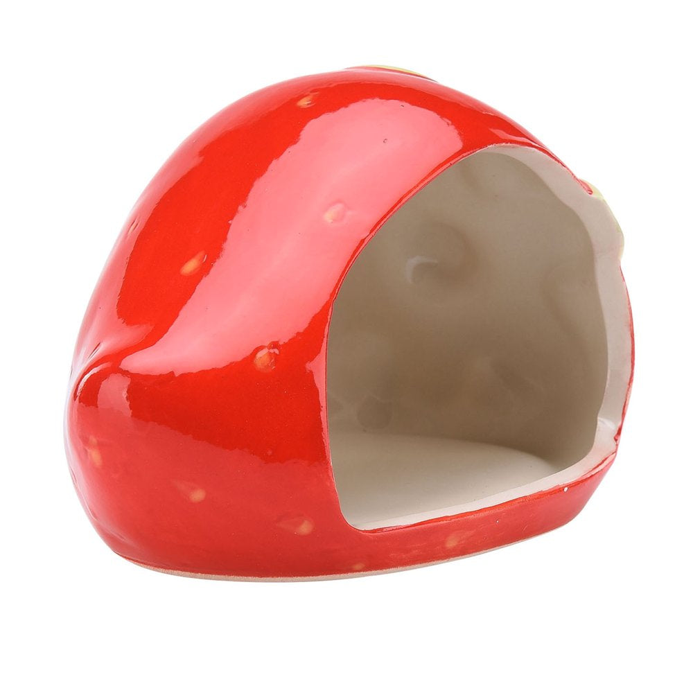 Doolland Ceramic Cartoon Strawberry Shape Hamster House Home Summer Cool Small Animal Pet Nesting Habitat Cage Accessories Animals & Pet Supplies > Pet Supplies > Small Animal Supplies > Small Animal Habitats & Cages Doolland   