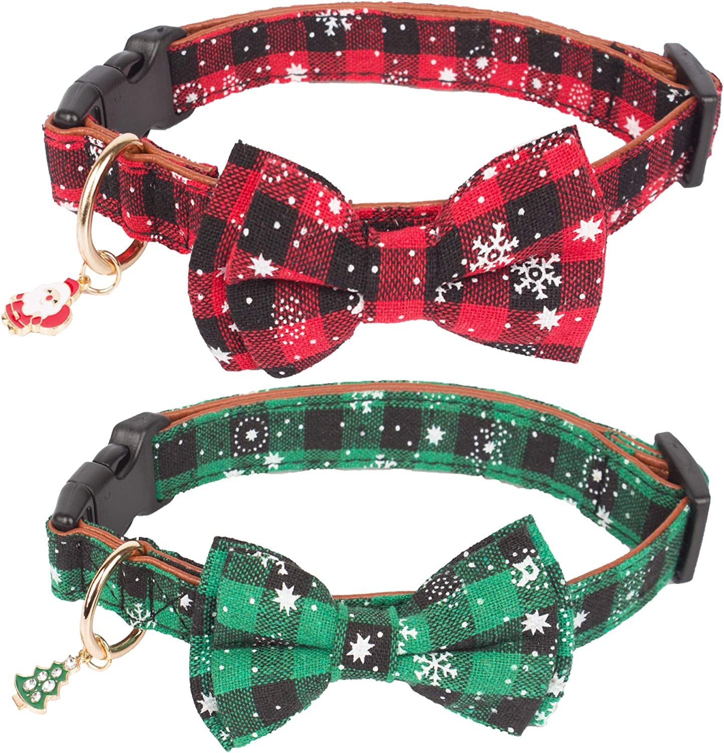 ADOGGYGO Christmas Dog Collar with Bow Tie Adjustable Bowtie Plaid Red Green Dog Pet Collars for Small Medium Large Dogs (Small, Red&Green&White) Animals & Pet Supplies > Pet Supplies > Dog Supplies > Dog Apparel ADOGGYGO Red&Green&White Large 