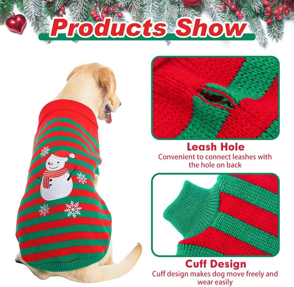 Dog Christmas Sweater - Snow Man Stripes Xmas Dog Holiday Sweaters Soft Knit to Keep Warm in Winter Ugly Sweaters Jumpsuits for Small Medium Large Dogs Cats, Medium Animals & Pet Supplies > Pet Supplies > Dog Supplies > Dog Apparel KOOLTAIL   