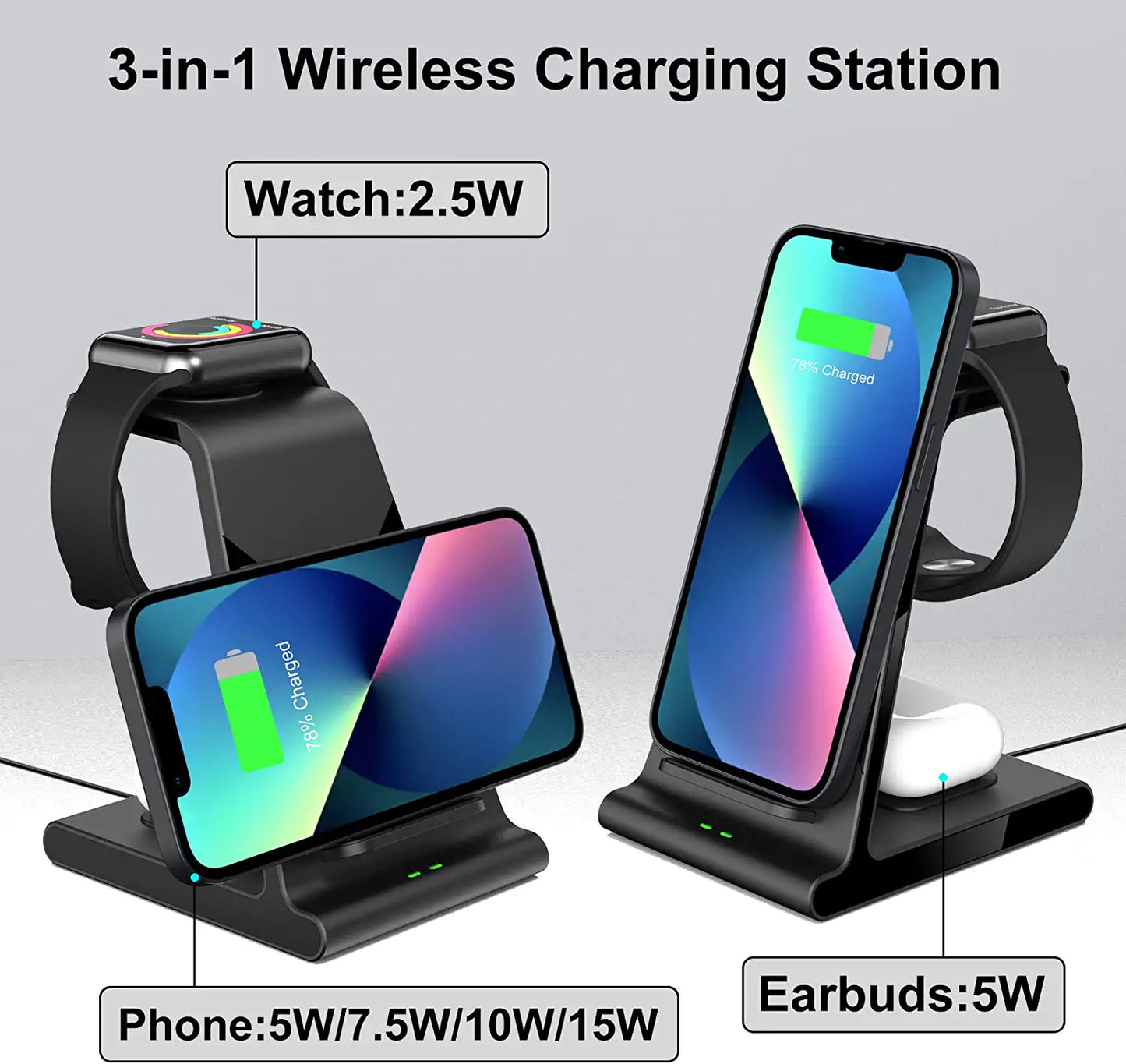 Aukvite 3 in 1 Wireless Charging Station Apple, Wireless Watch Charger Dock for Iwatch Series 7 6 5 4 3 2 and Airpods, Phone Charger Stand Compatible with Iphone 13 Pro Max 12 Pro Samsung S20(Black)