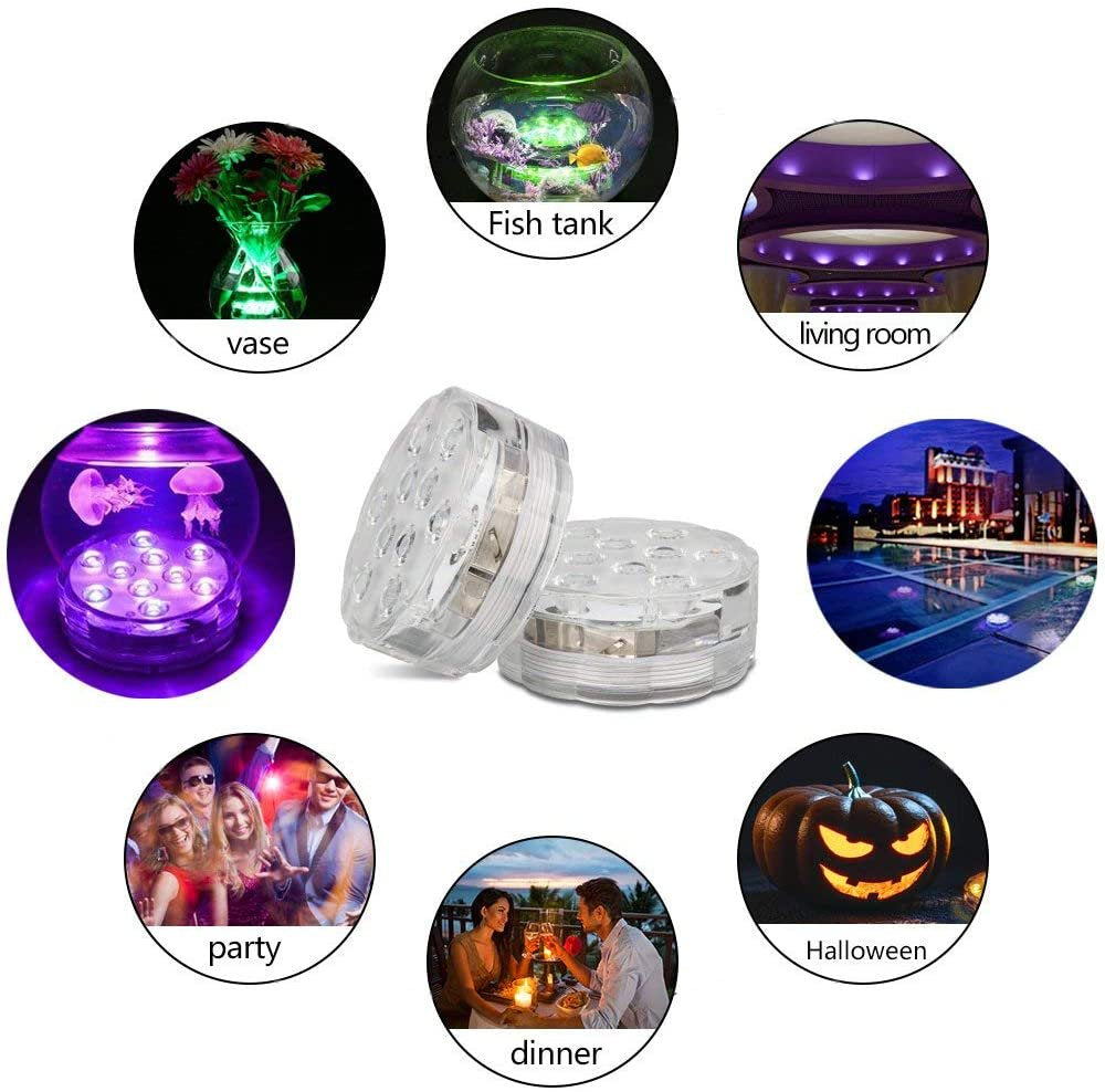 Submersible LED Lights Pond Fountain Lights Waterproof Pool Lighting Underwater LED Lights with Remote and Suction Cups for Aquarium Vase Wedding Halloween Decor, 4PCS Animals & Pet Supplies > Pet Supplies > Fish Supplies > Aquarium Lighting HUA TRADE   