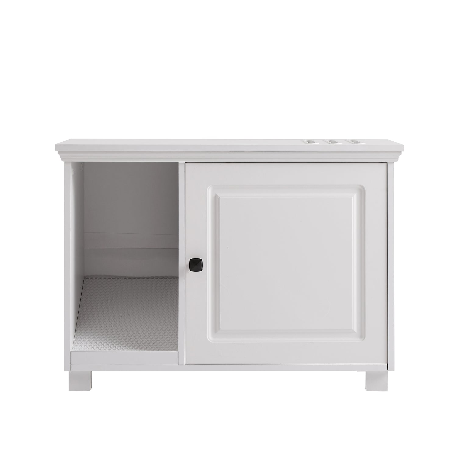 Roomfitters Cat Washroom Storage Bench with Cat Litter Box Enclosure Furniture in White Finish