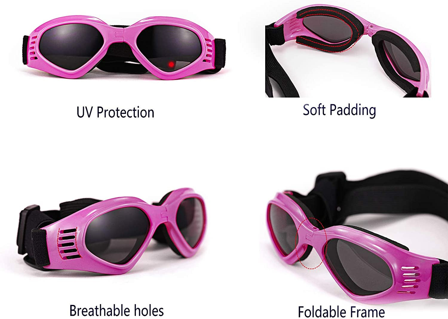 Vevins Dog Goggles Sunglasses for Middle & Large Dog, UV Protective Foldable Pet Sunglasses Adjustable Waterproof Eyewear(Pink) Animals & Pet Supplies > Pet Supplies > Dog Supplies > Dog Apparel Vevins   