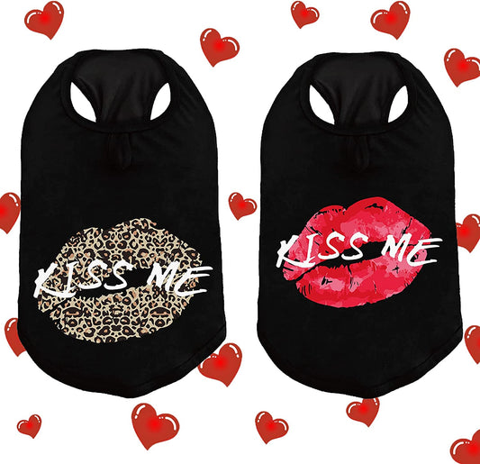 Tcolp.Pet 2 Pieces Dog T-Shirt Breathable Leopard Sexy Lips Kiss Me Printed Pet Apparel Cutie Cats Pajamas for Small Medium XL Animals & Pet Supplies > Pet Supplies > Dog Supplies > Dog Apparel Tcolp.Pet Kiss Me01 X-Large 