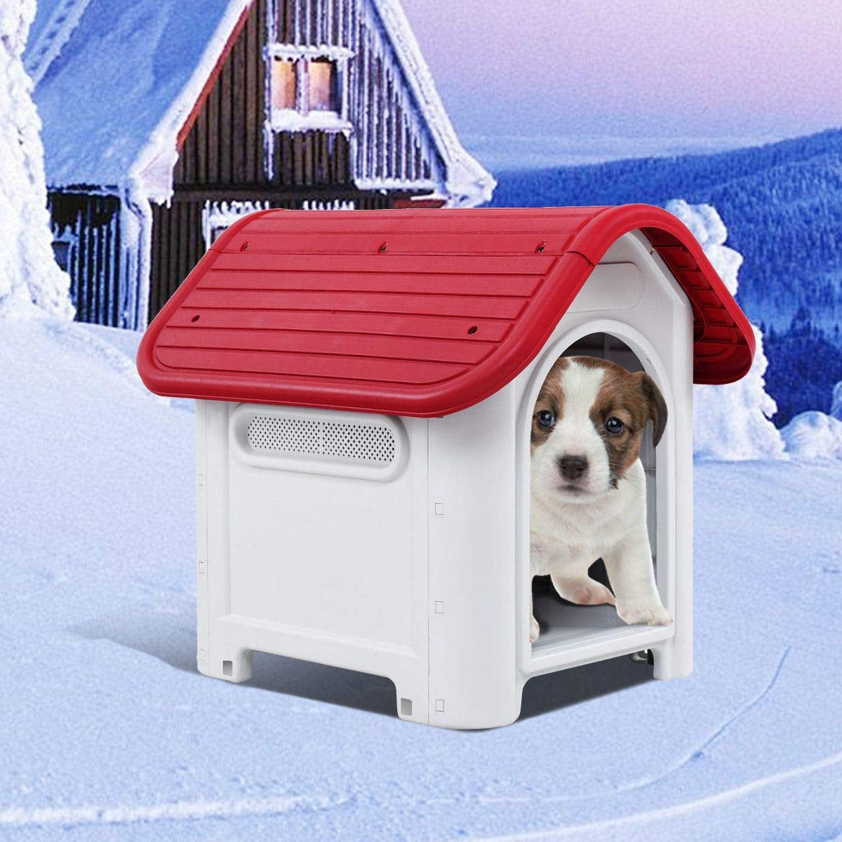 Up to 30 Lbs Waterproof Plastic Dog Cat Kennel Puppy House Outdoor Pet Shelter Red SMALL