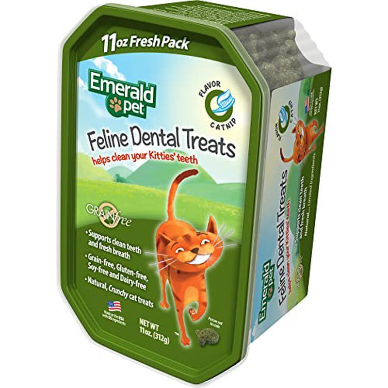 Feline Dental Treats — Tasty and Crunchy Cat Dental Treats Grain Free — Natural Dental Treats to Clean Cat Teeth, Freshen Cat Breath, and Reduce Plaque and Tartar Buildup — Catnip Treats, 11 Oz Animals & Pet Supplies > Pet Supplies > Cat Supplies > Cat Treats Emerald Pet   