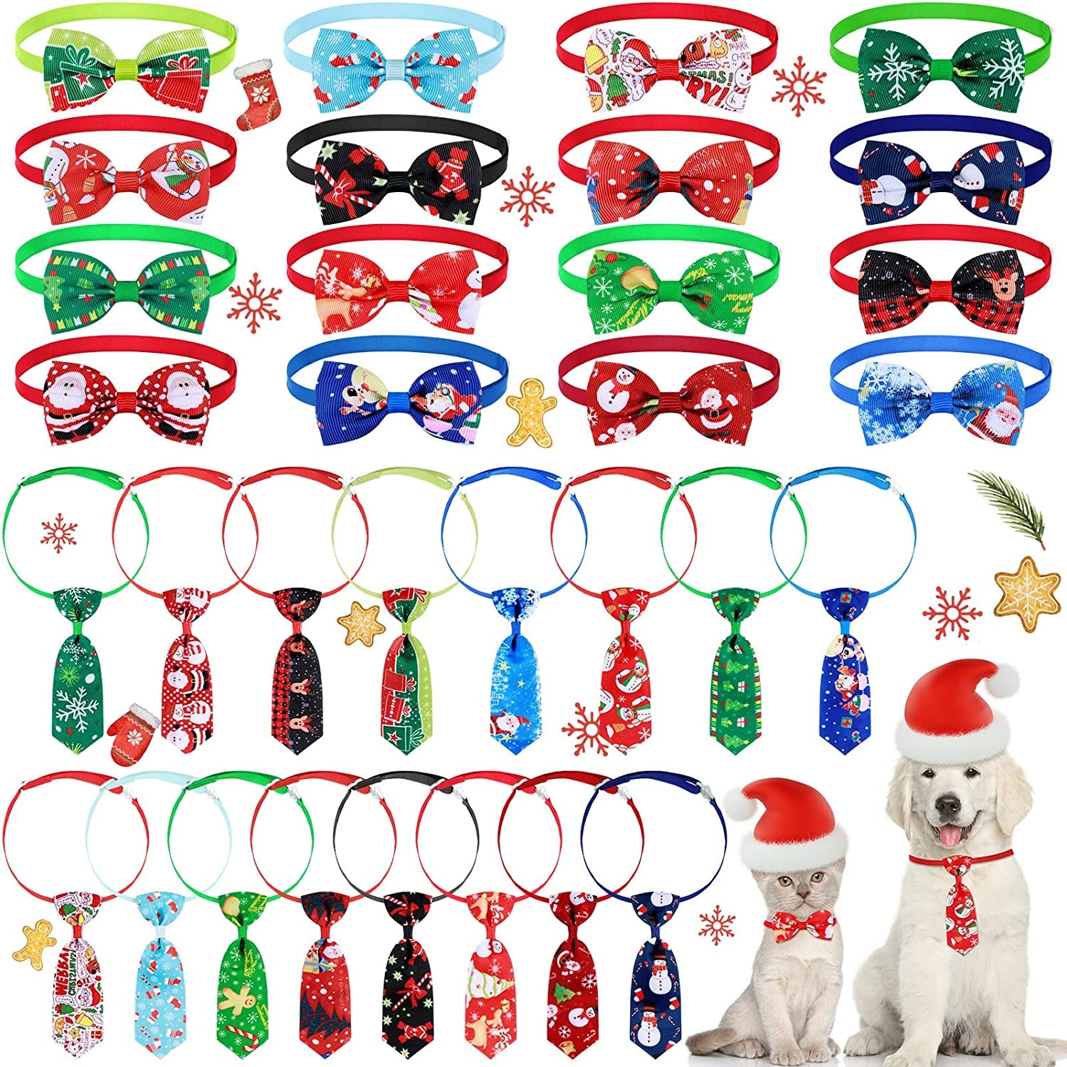 32 Pieces Christmas Pet Tie Set Includes 16 Pieces Dog Neckties and 16 Pieces Dog Bow Ties with Adjustable Collar Xmas Pet Grooming Accessories for Dogs Cats Christmas Decoration Animals & Pet Supplies > Pet Supplies > Dog Supplies > Dog Apparel Saintrygo   