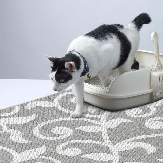 Sussexhome Pets Ultra-Thin Cat and Dog Litter Mat for Litter Box - Washable Soft Natural Cotton Cat and Dog Litter Trapping Mat - Paws-Kind Slip Resistant Litter Catching Mat Animals & Pet Supplies > Pet Supplies > Cat Supplies > Cat Litter Box Mats SUSSEXHOME 24" x 44" Floral-Gray 