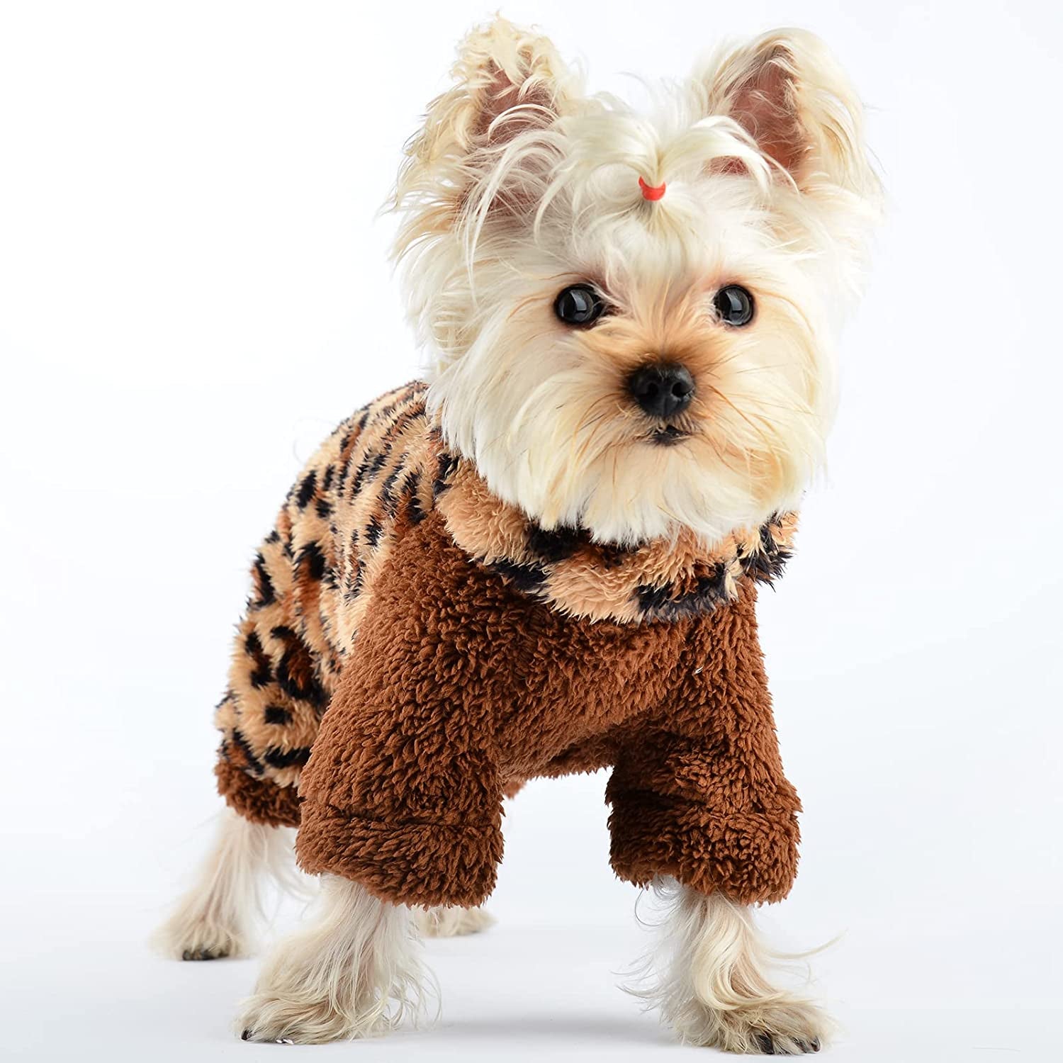 Leopard Turtleneck Dog Pajamas for Small Dogs, Fleece Dog Sweater, Winter Cute Tiny Dog Clothes Outfit Puppy Pajamas Pet Jumpsuits Cat Clothing (X-Small) Animals & Pet Supplies > Pet Supplies > Dog Supplies > Dog Apparel Sebaoyu   