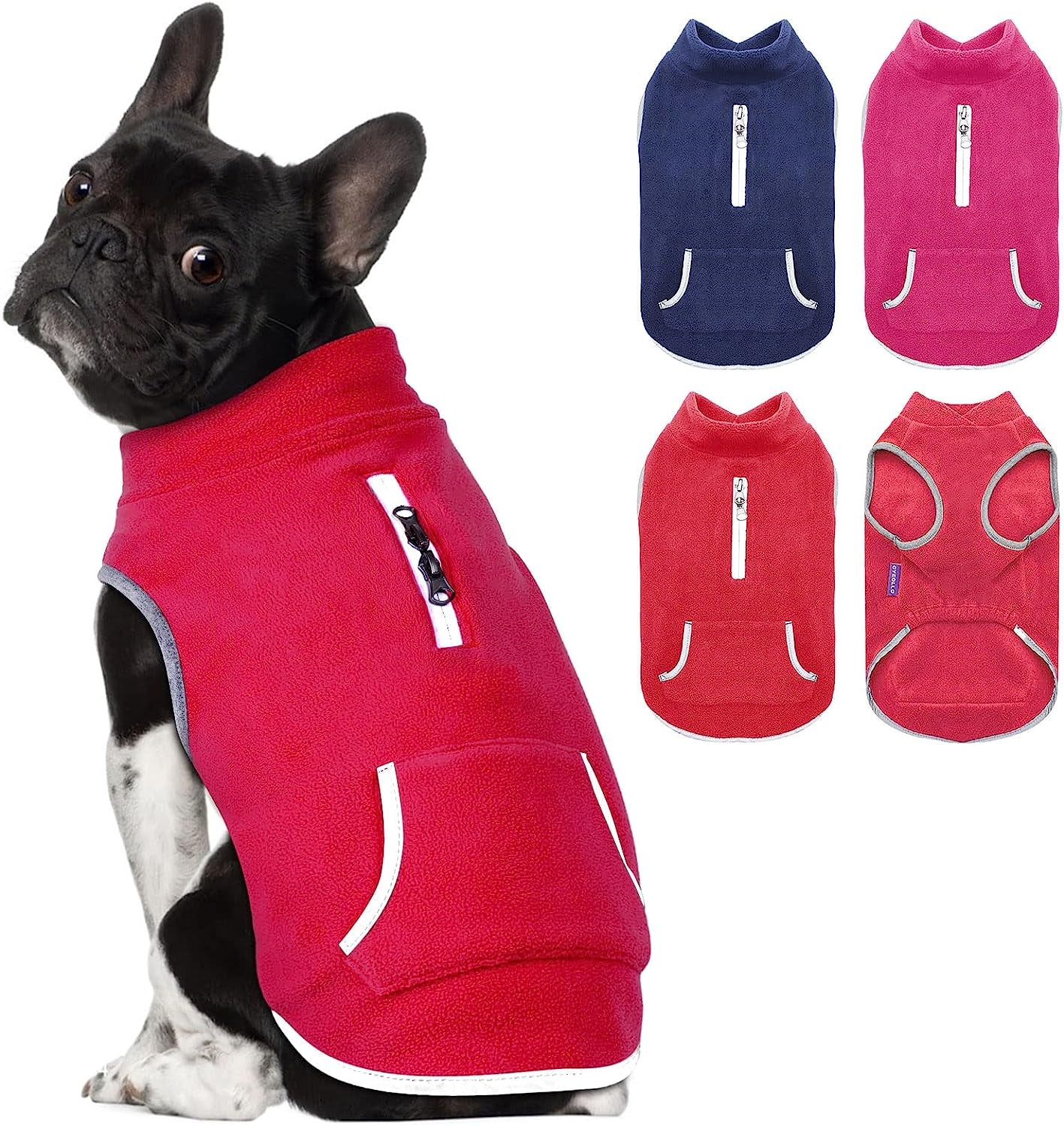 Cyeollo Dog Fleece Sweater Pullover Dog Vest Sweatshirt Soft Fleece Jacket Reflective Strip Dog Winter Coat with Zip Harness Hole Dog Clothes for Small to Medium Dogs Animals & Pet Supplies > Pet Supplies > Dog Supplies > Dog Apparel cyeollo 1# Red Small 